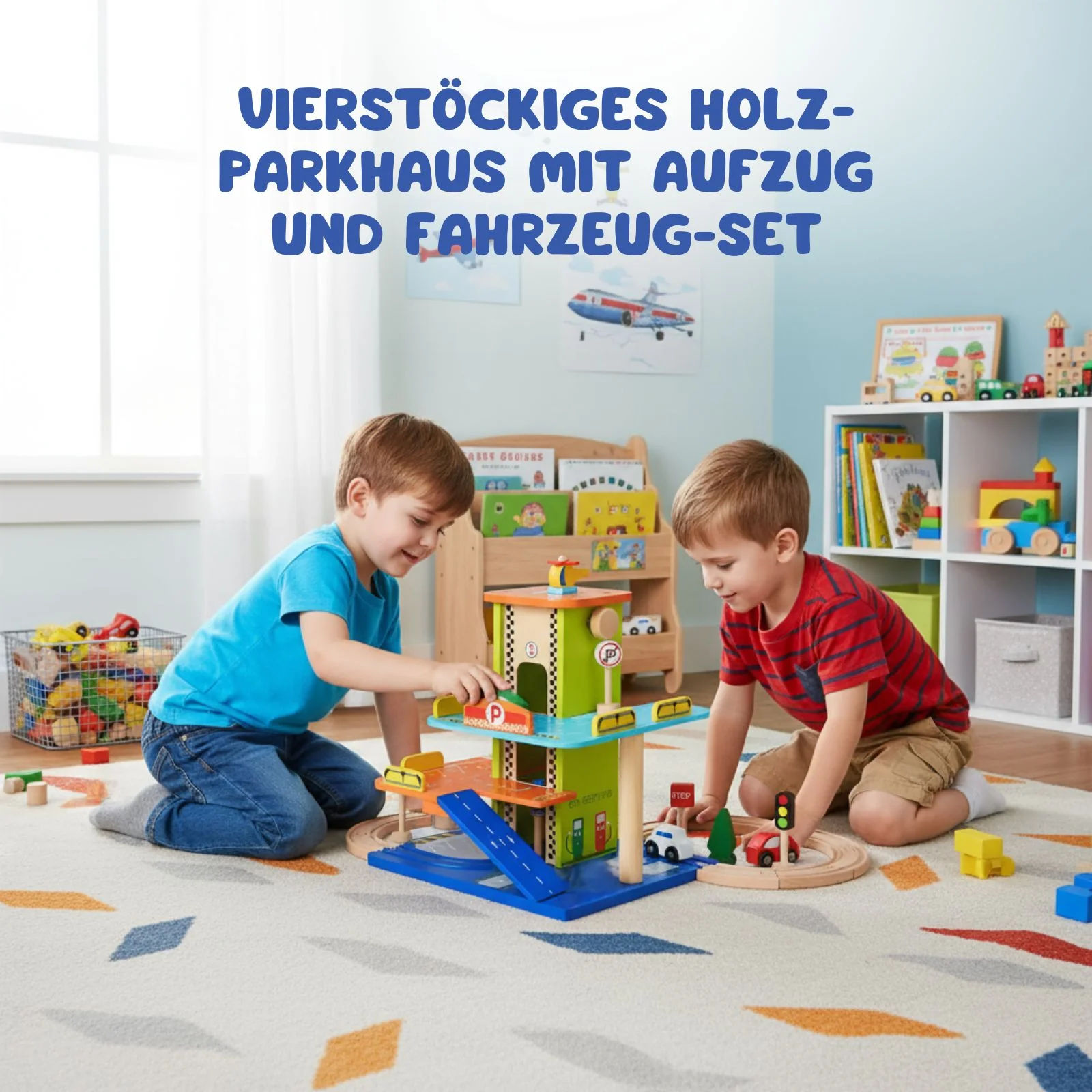 Holz-Parkhaus für Kinder mit Zubehör Spielgarage Parkgarage Spielzeug - Image 2