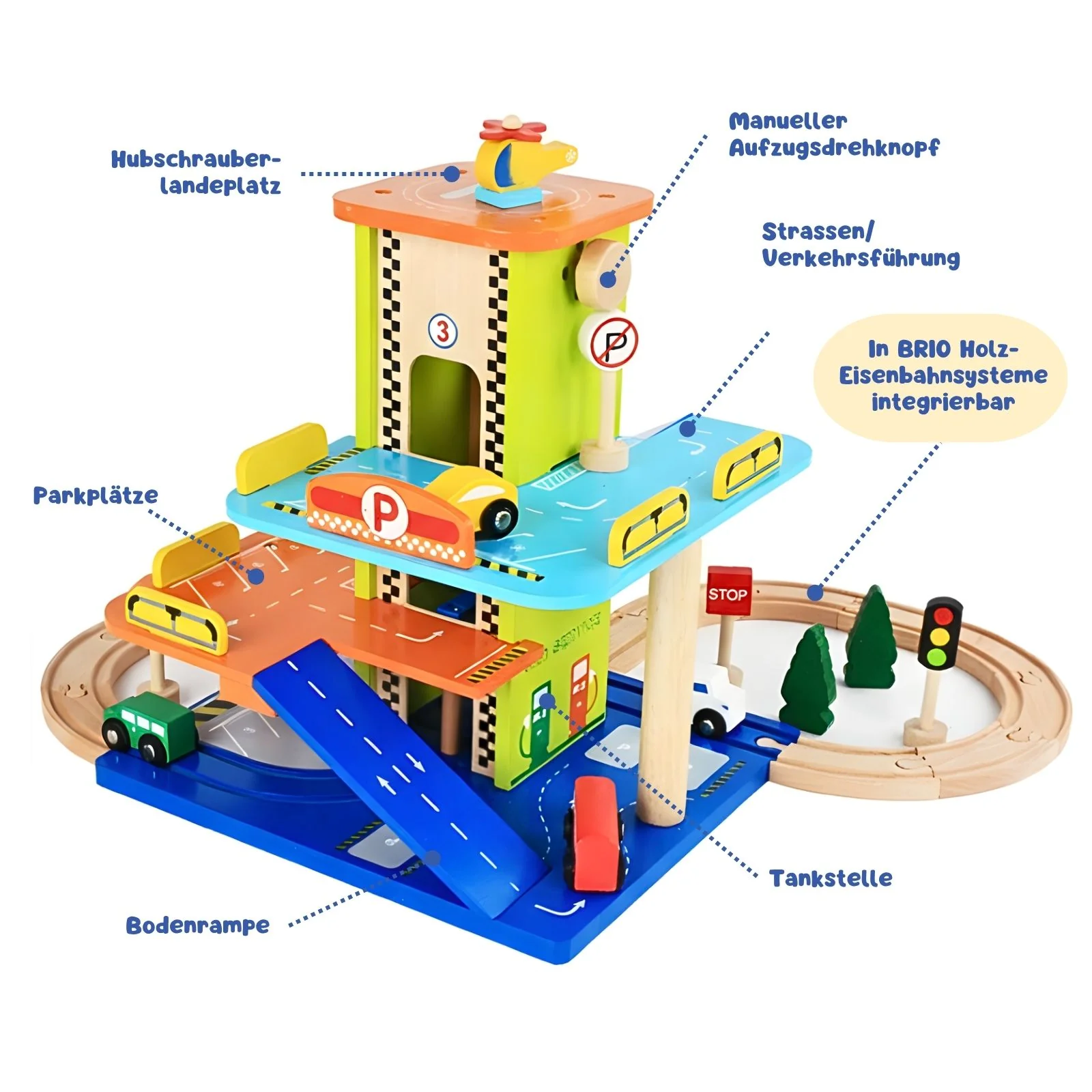 Holz-Parkhaus für Kinder mit Zubehör Spielgarage Parkgarage Spielzeug - Image 3