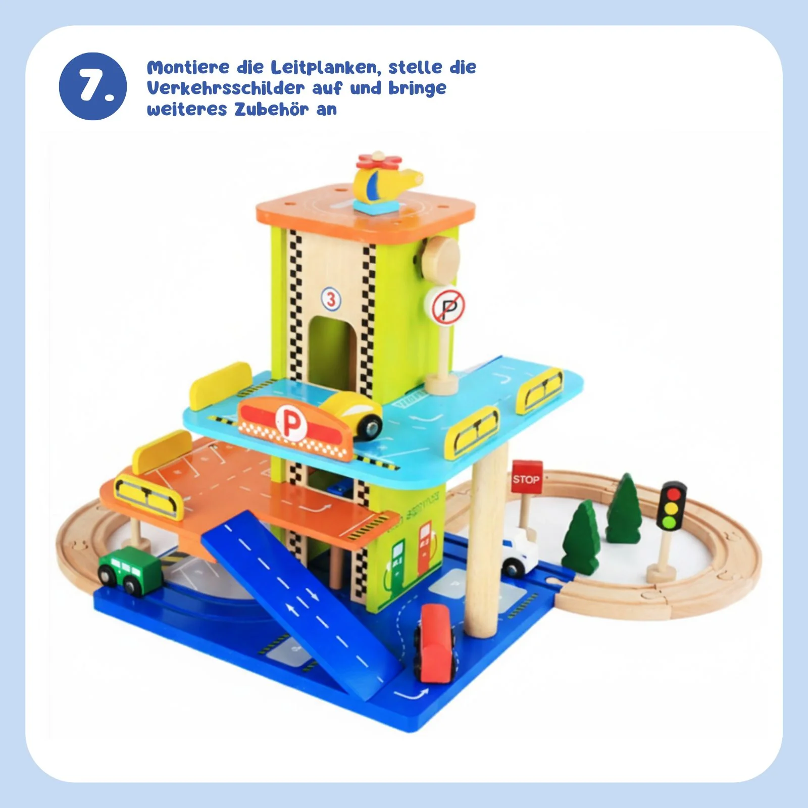 Holz-Parkhaus für Kinder mit Zubehör Spielgarage Parkgarage Spielzeug - Image 5