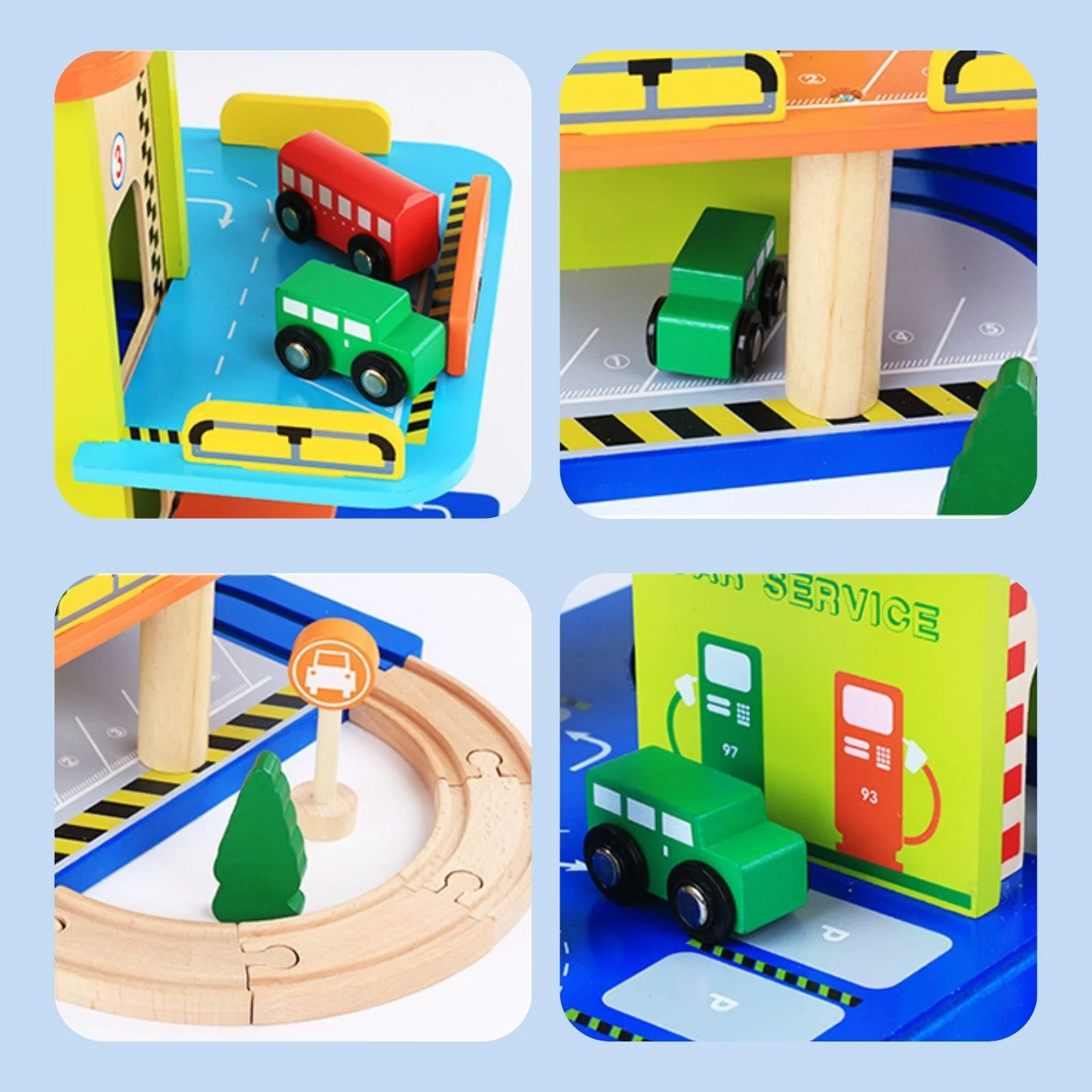 Holz-Parkhaus für Kinder mit Zubehör Spielgarage Parkgarage Spielzeug - Image 6