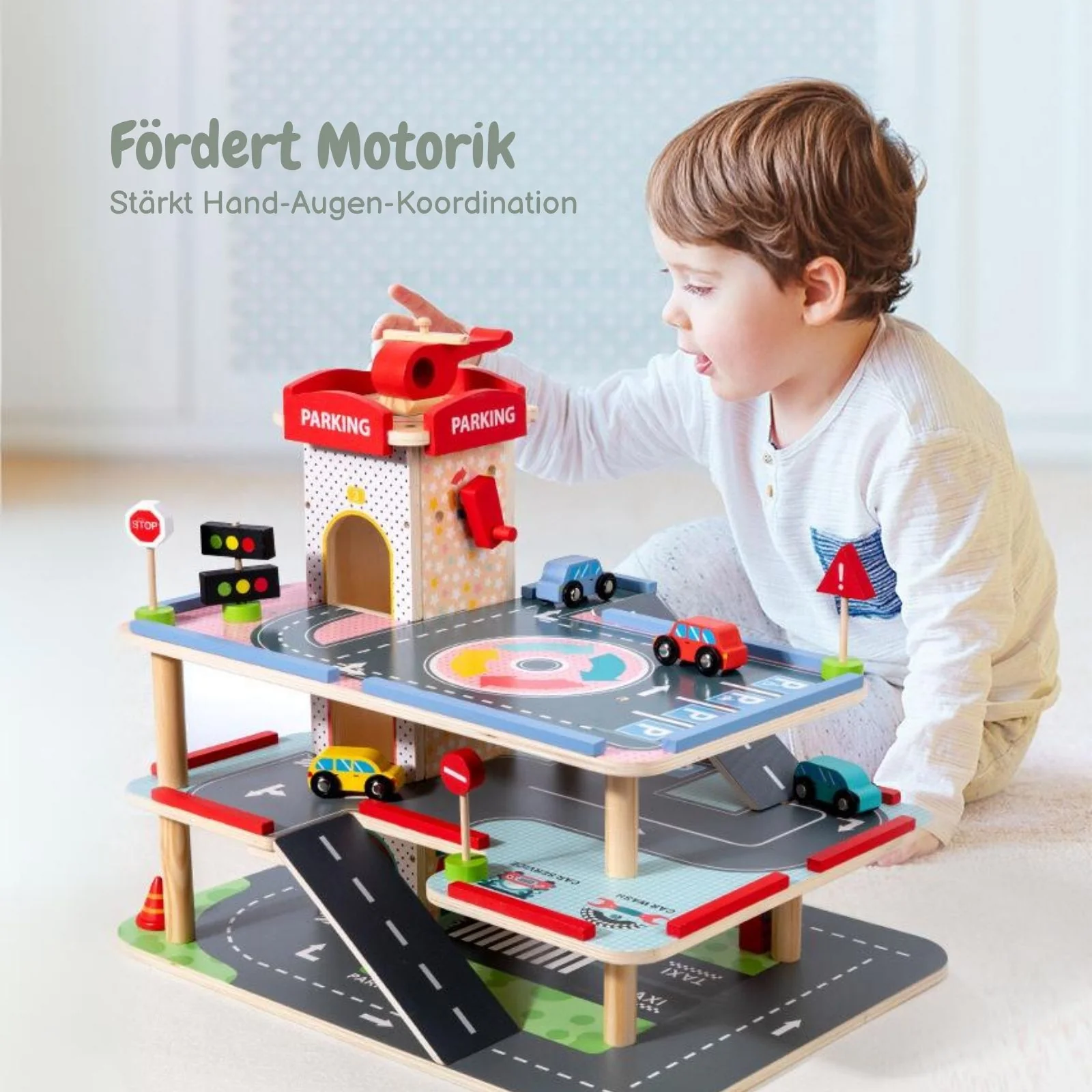 Holz-Parkhaus für Kinder Spielzeug Parkgarage Kinderspielzeug Spielgarage - Image 2