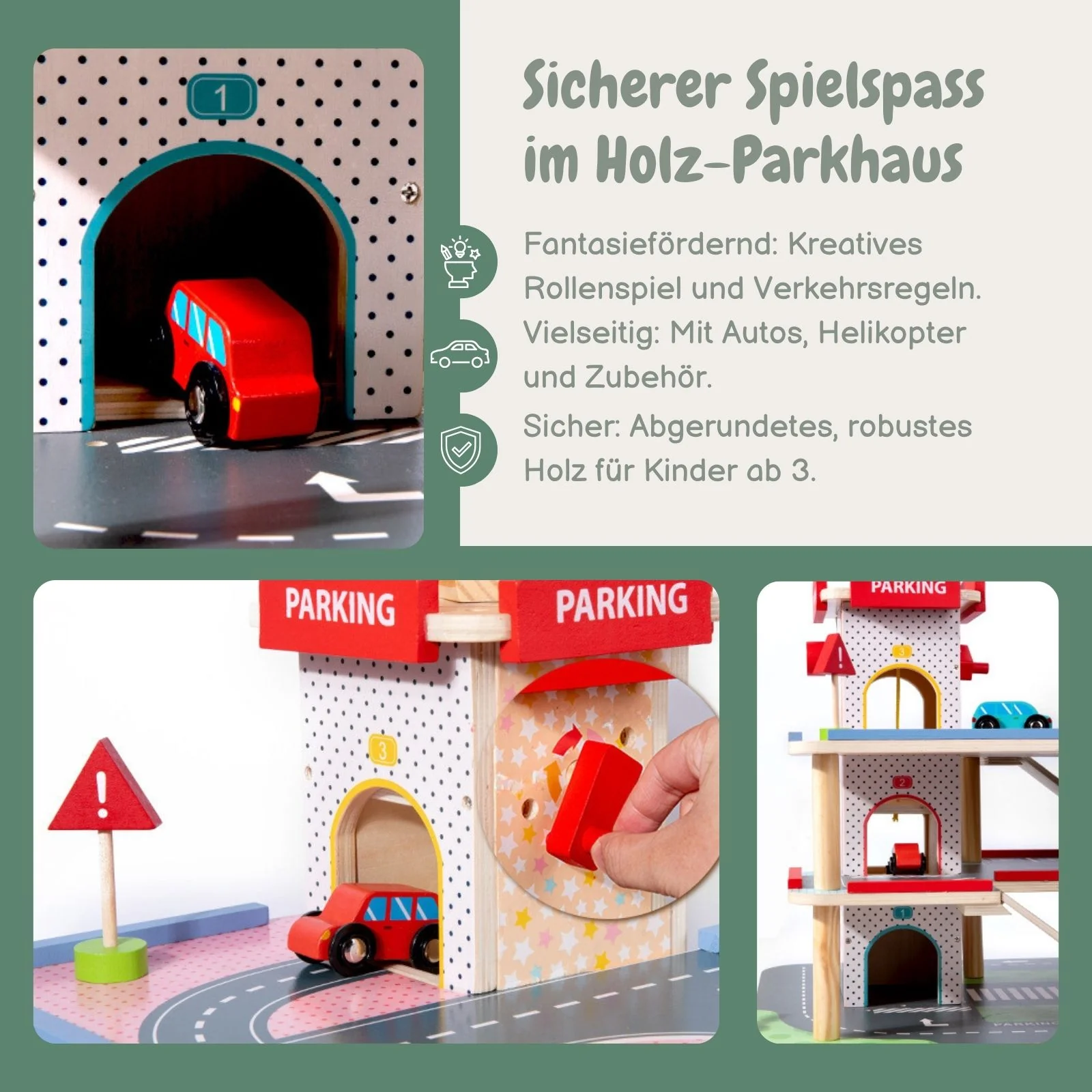 Holz-Parkhaus für Kinder Spielzeug Parkgarage Kinderspielzeug Spielgarage - Image 4