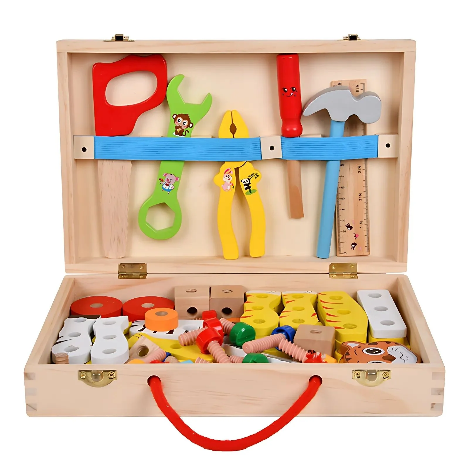Kinder-Baukasten Holz-Werkzeugkasten für Kinder Lernspielzeug Holzbausatz Tiere