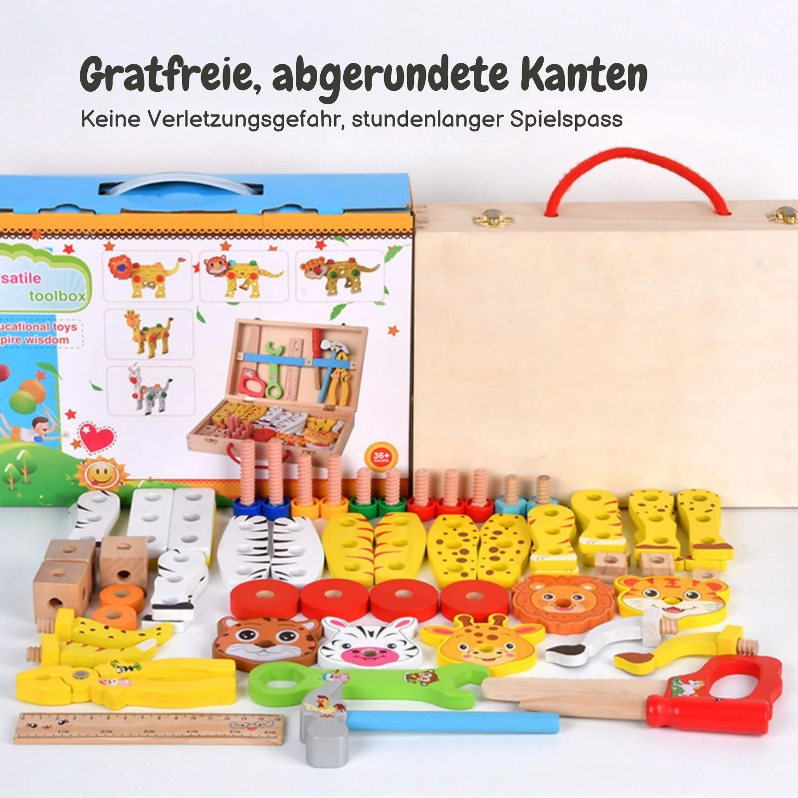 Kinder-Baukasten Holz-Werkzeugkasten für Kinder Lernspielzeug Holzbausatz Tiere - Image 3