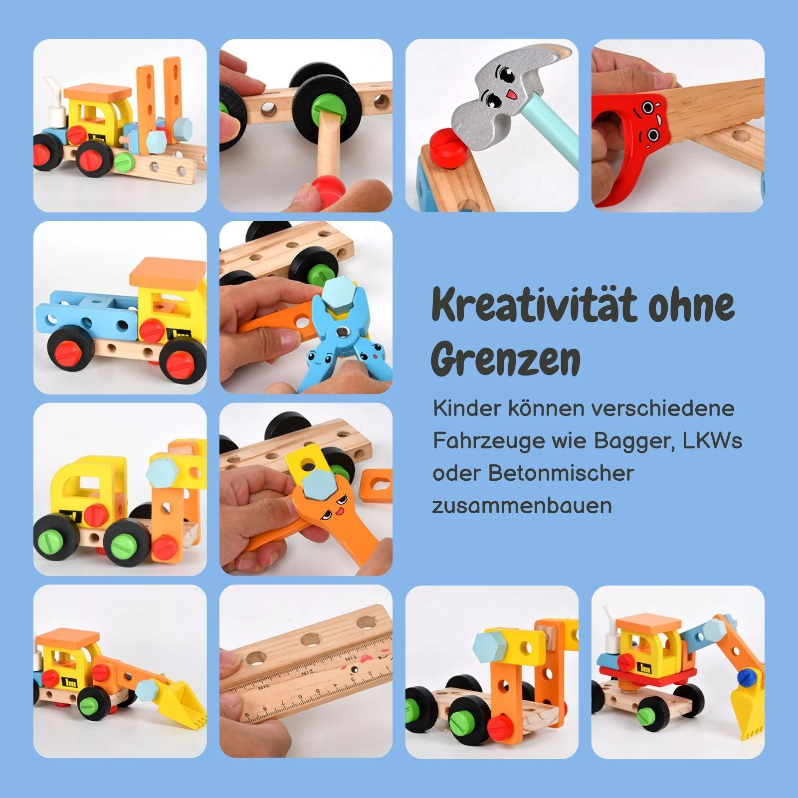 Holz-Werkzeugkasten für Kinder Kinder-Baukasten Fahrzeug-Bausatz Lernspielzeug - Image 5