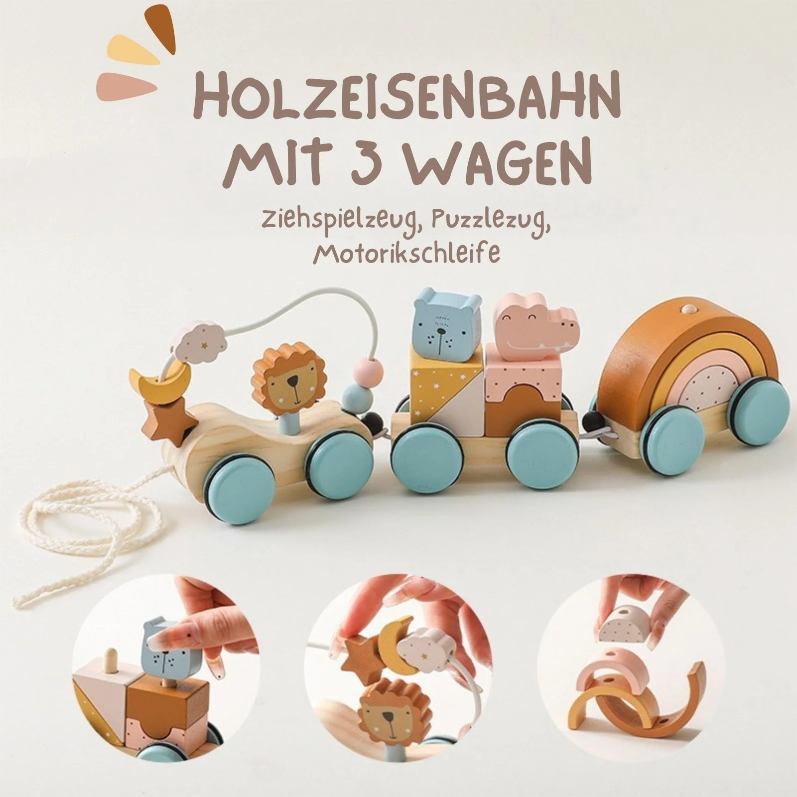 Holzeisenbahn Holzzug Kinderspielzeug Lernspielzeug Bauklotz-Bahn - Image 3