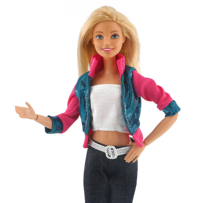 Hose Jacke und Top für Barbie Puppen Retro Schwarz Weiss Pink - Image 2