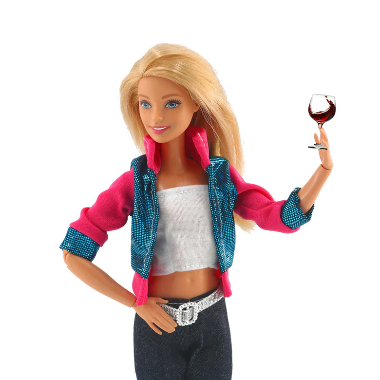 Hose Jacke und Top für Barbie Puppen Retro Schwarz Weiss Pink - Image 3