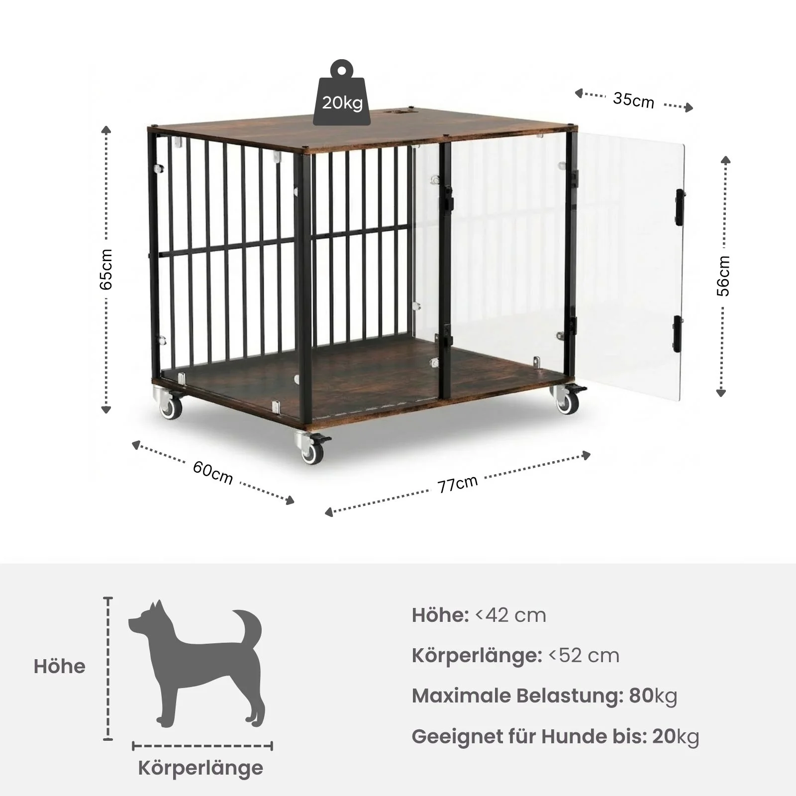 Hundebox Design-Hundekäfig Indoor-Hundehütte Glaskäfig Beistelltisch - Image 6