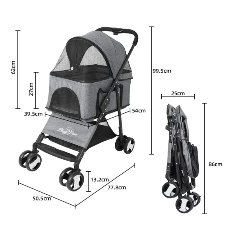 Hundebuggy Haustierwagen Trolley klappbar vierfache Doppelräder - Image 4