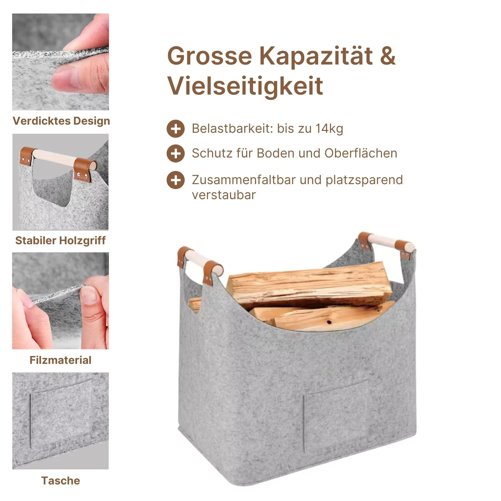 Kaminkorb Filzkorb Holzkorb Brennholz-Tasche Filz-Aufbewahrungskorb - Image 2