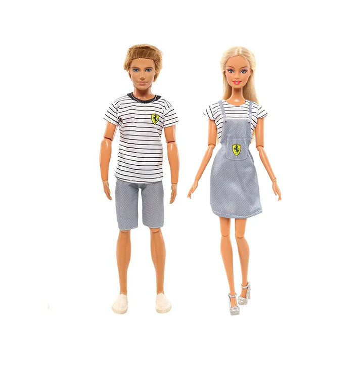 Ken und Barbie Kleider Paarweise Set Mode Casual Grau Weiss