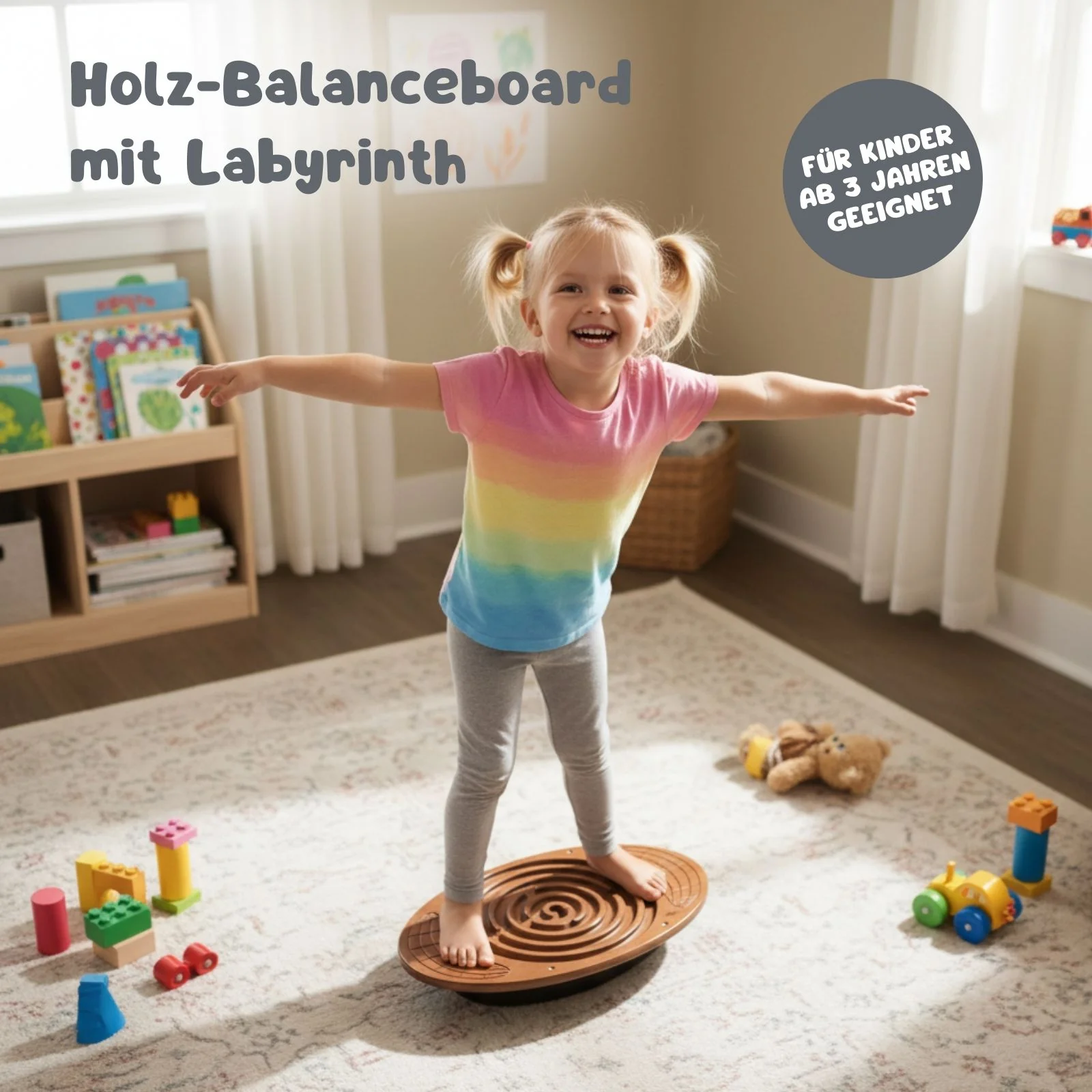 Kinder-Balanceboard aus Holz mit Labyrinth-Spiel Balancierbrett Wippe - Image 2