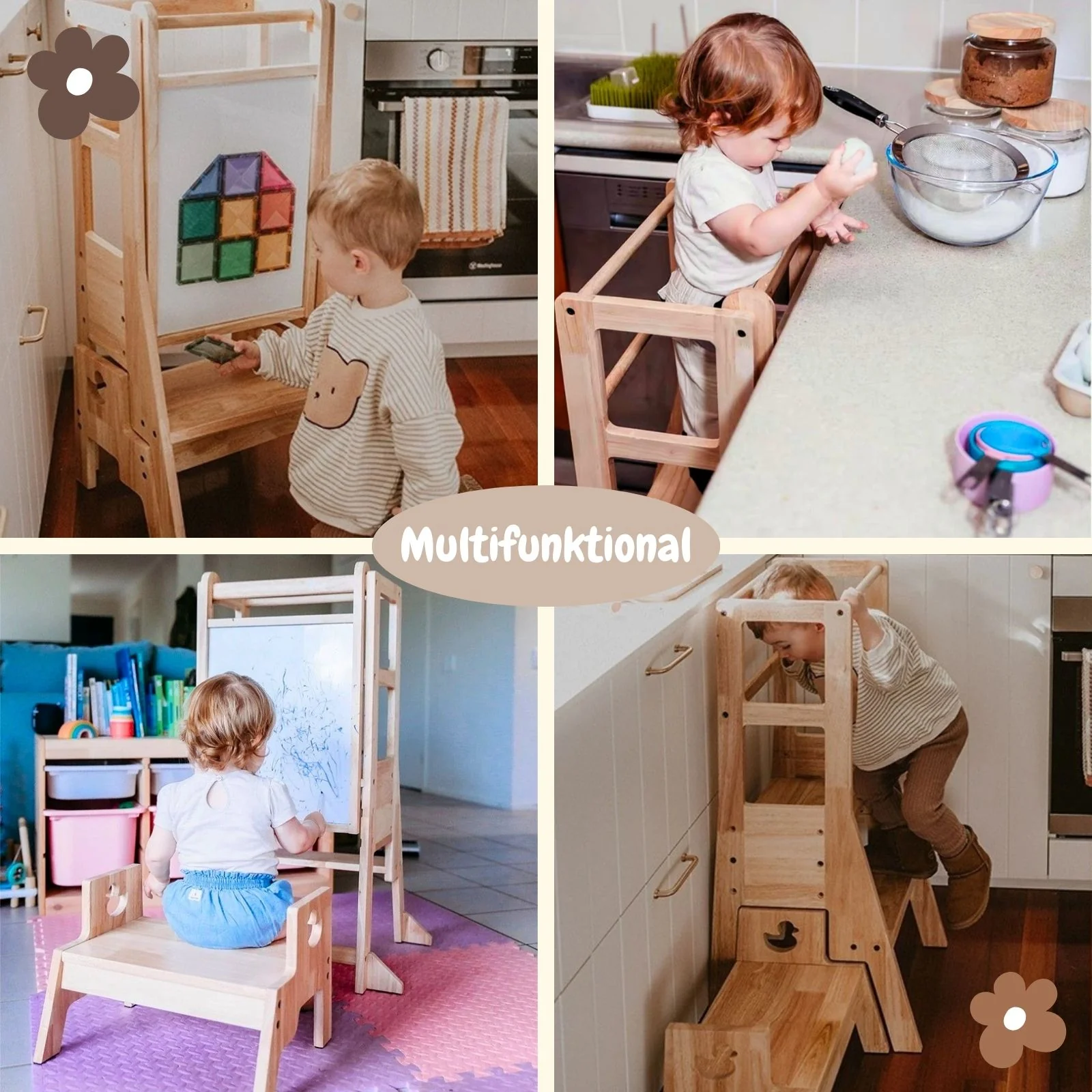 Kinder Holz-Lernturm mit Hocker und Zeichenbrett - Image 5