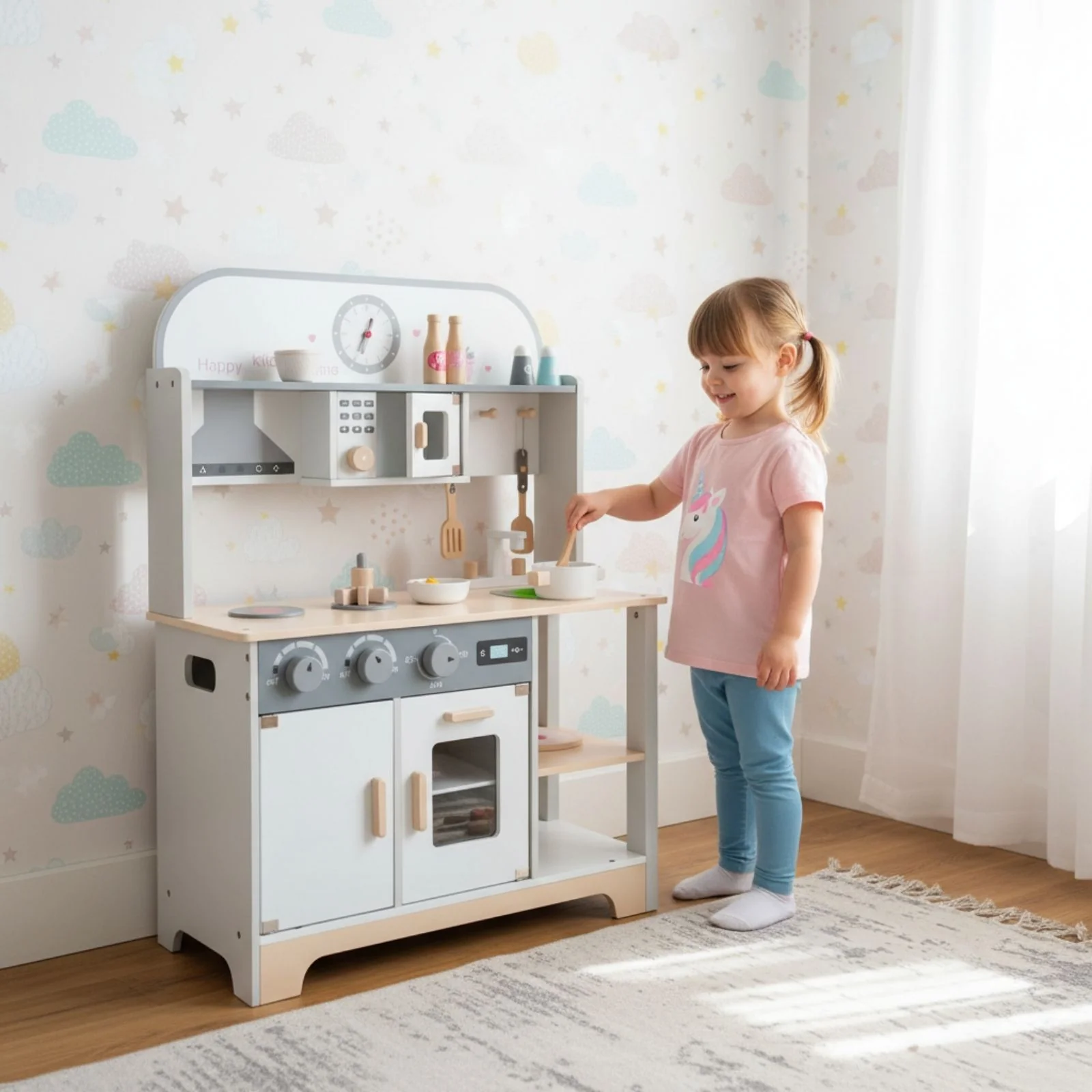 Kinder Spielhaus-Kochstation aus Holz mit Zubehör Kinderküche - Image 9