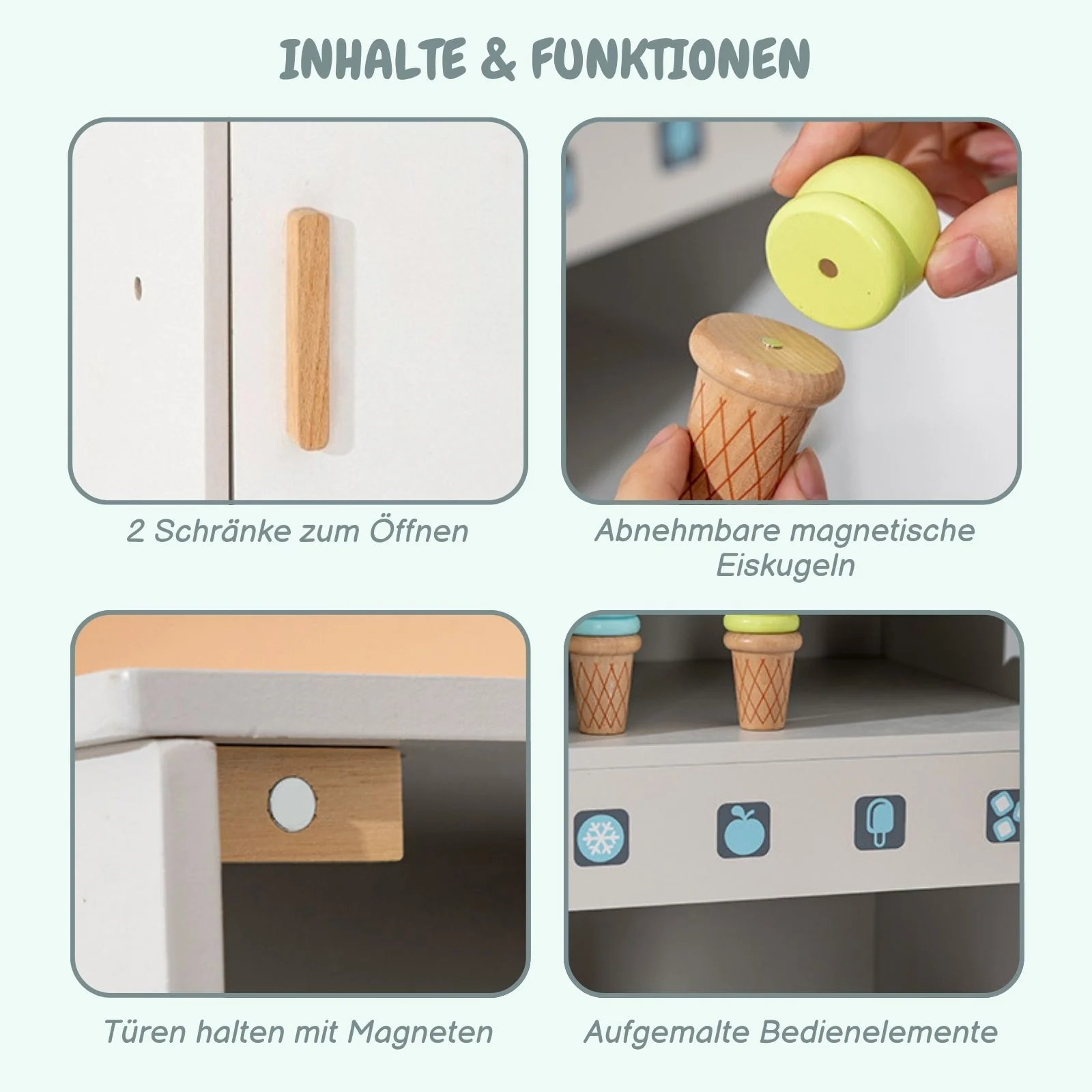 Kinder Spielhaus-Kühlschrank aus Holz mit Zubehör Kinderkühlschrank - Image 3