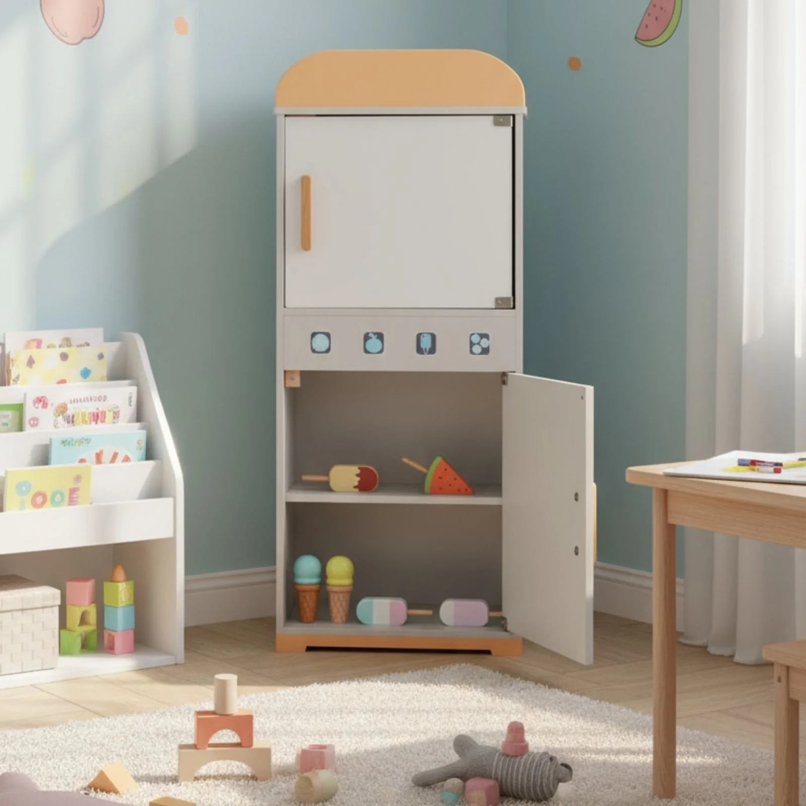 Kinder Spielhaus-Kühlschrank aus Holz mit Zubehör Kinderkühlschrank - Image 7