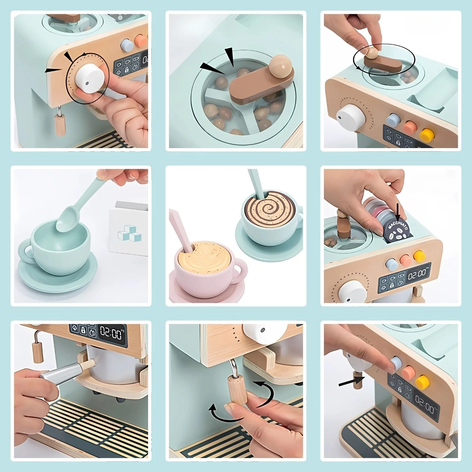Kinder Spielzeug-Kaffeemaschine aus Holz mit Zubehör Kaffeeautomat - Image 3