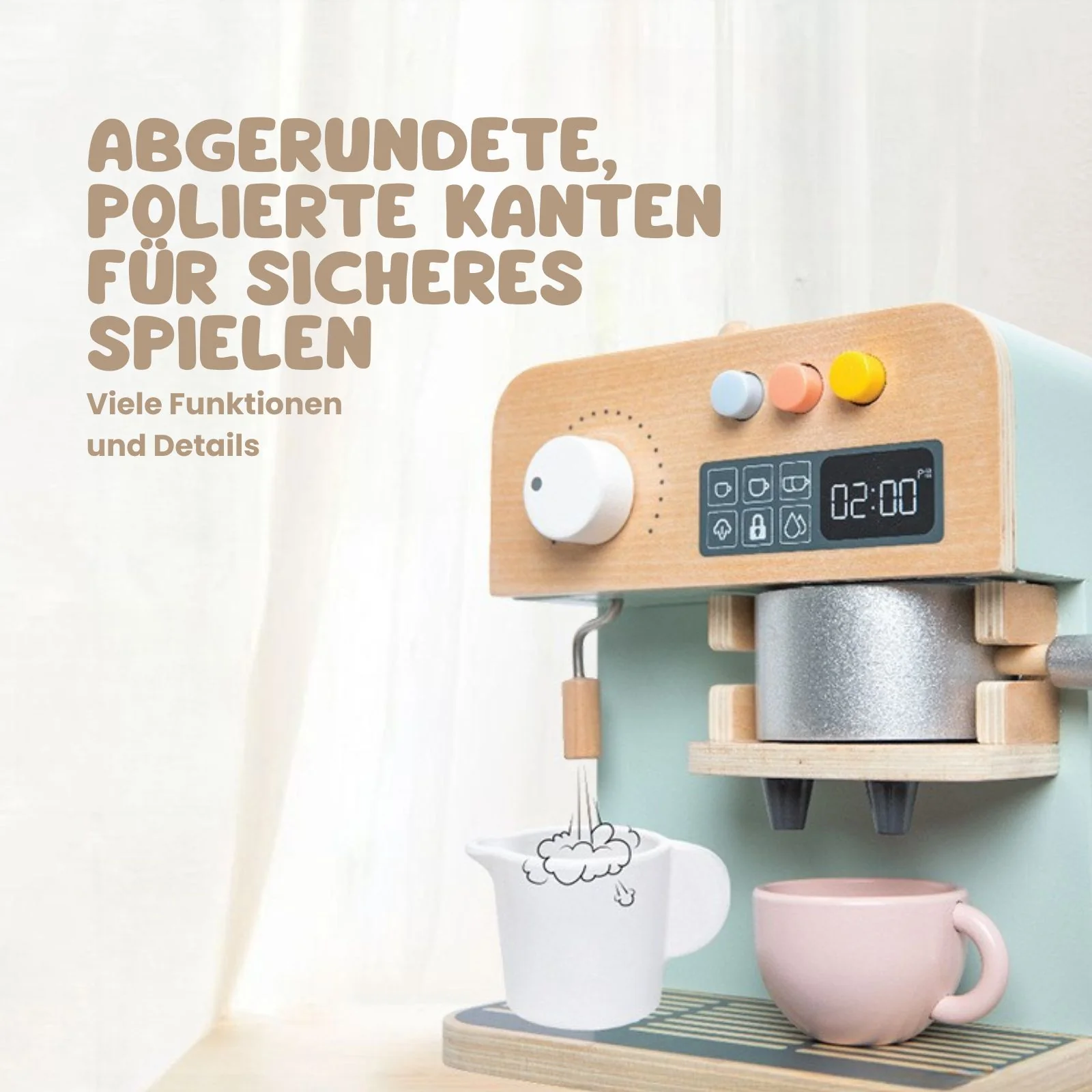 Kinder Spielzeug-Kaffeemaschine aus Holz mit Zubehör Kaffeeautomat - Image 4