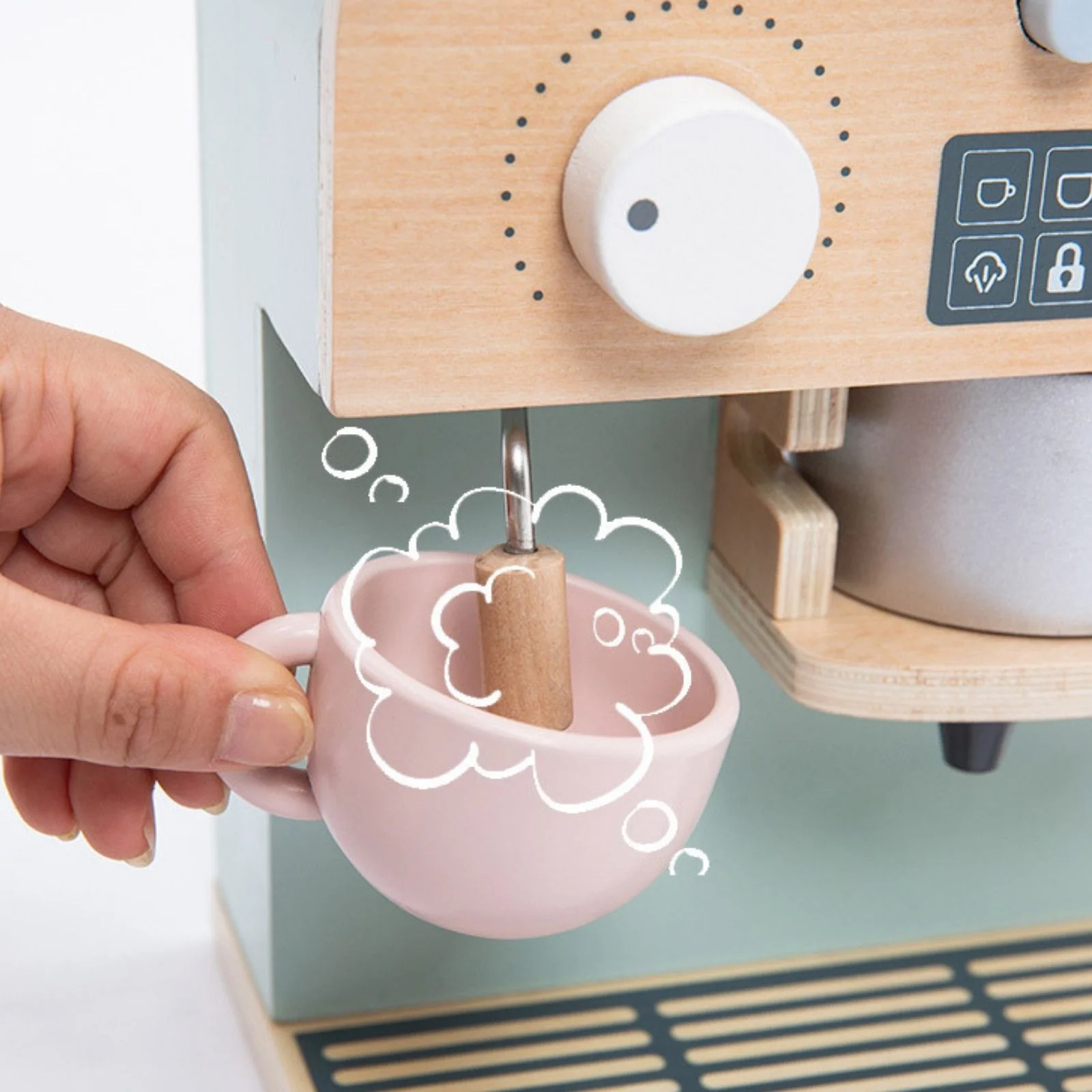Kinder Spielzeug-Kaffeemaschine aus Holz mit Zubehör Kaffeeautomat - Image 6