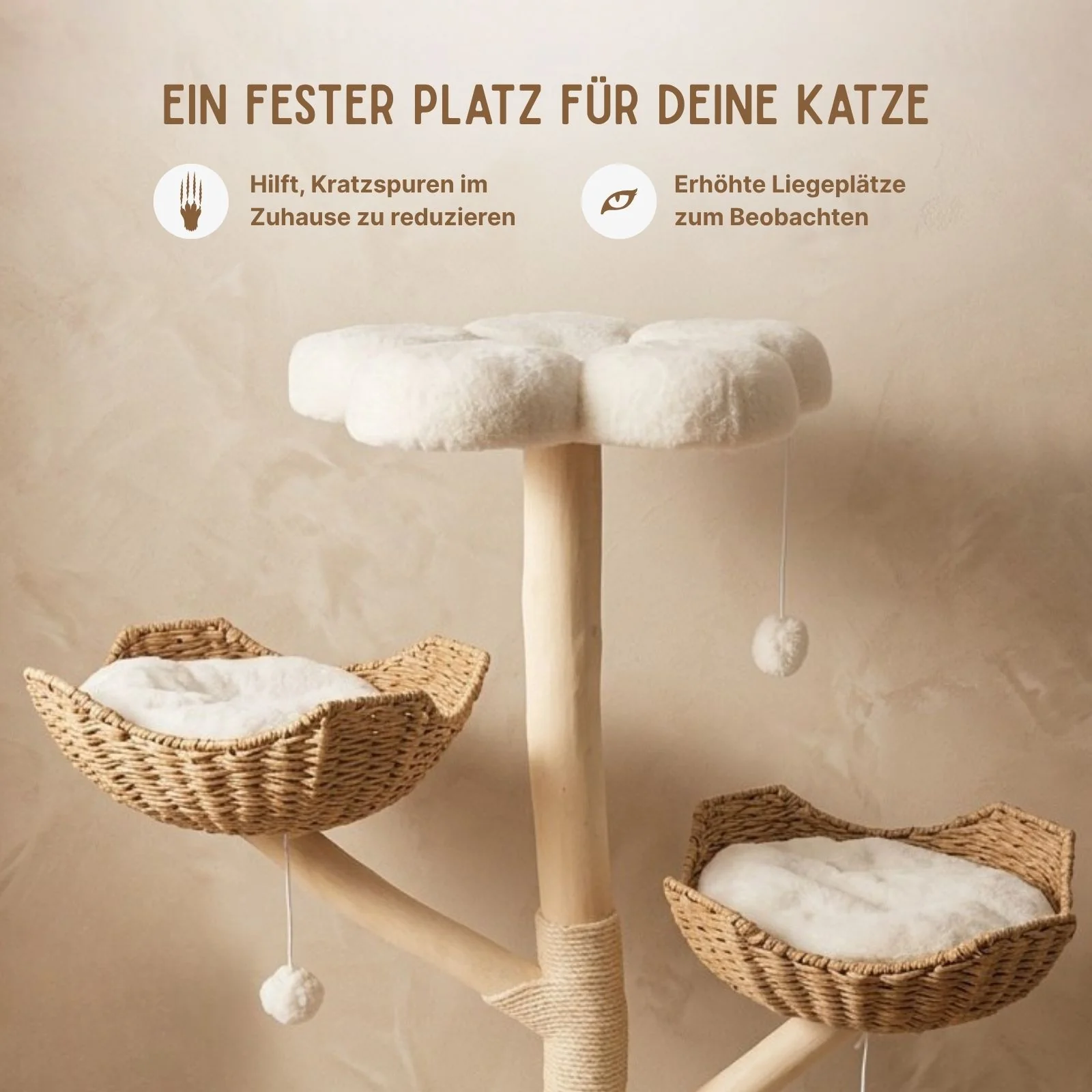 Kratzbaum mit Körben und Plattform Katzenbaum Katzenspielzeug Kletterbaum - Image 3