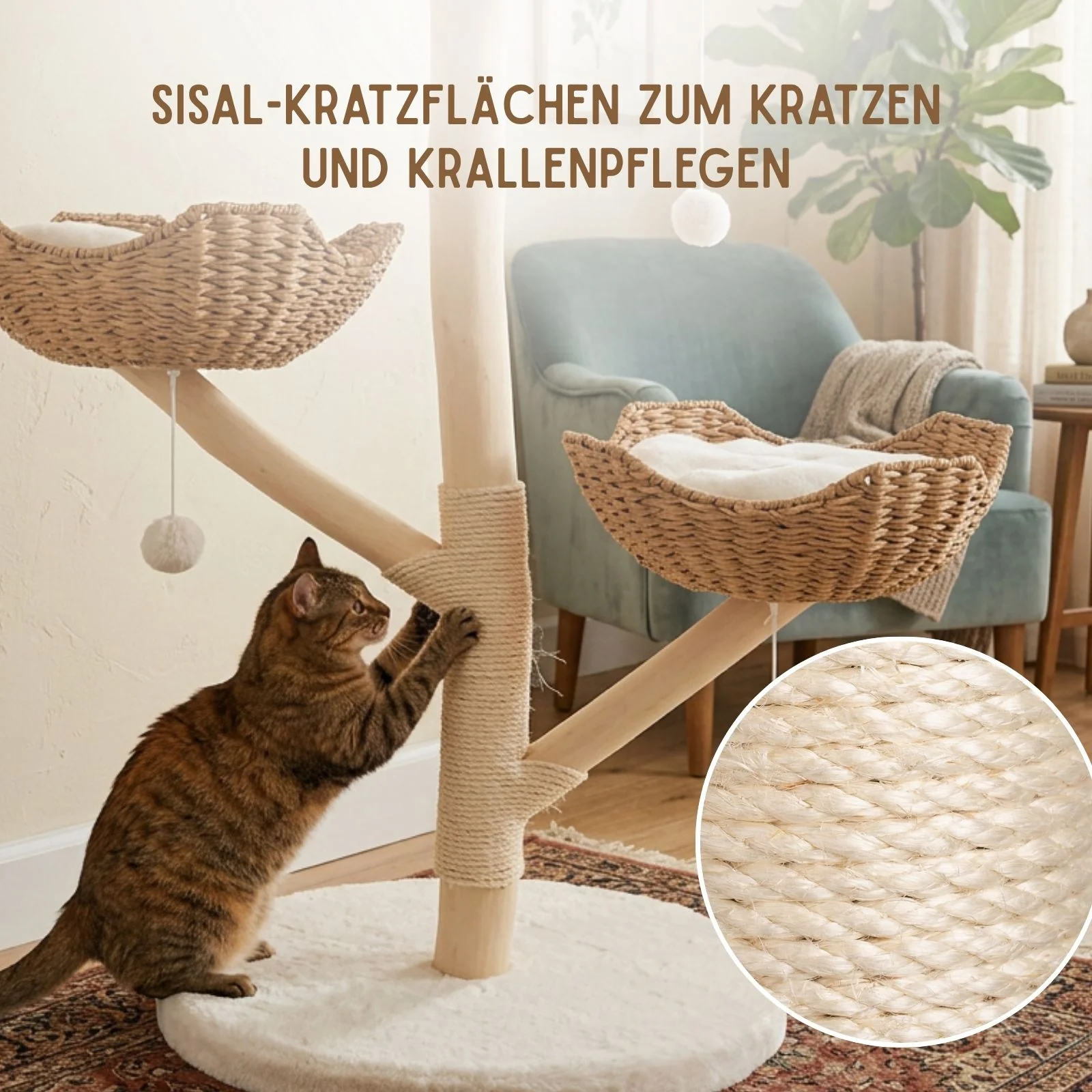 Kratzbaum mit Körben und Plattform Katzenbaum Katzenspielzeug Kletterbaum - Image 5