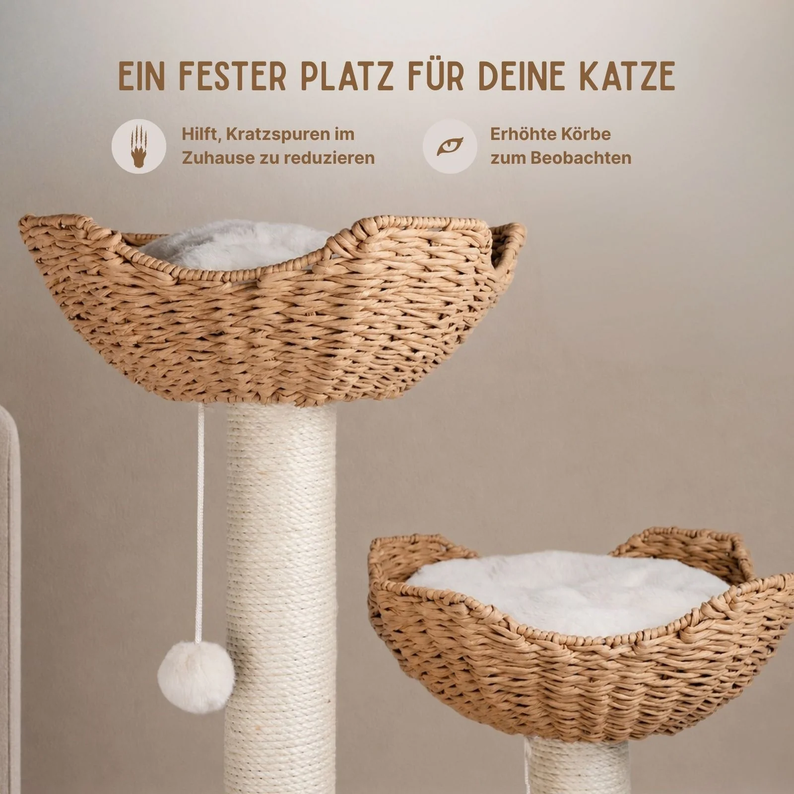 Kratzbaum mit Körben und Rondell Kletterbaum Katzenbaum Katzenspielzeug - Image 3