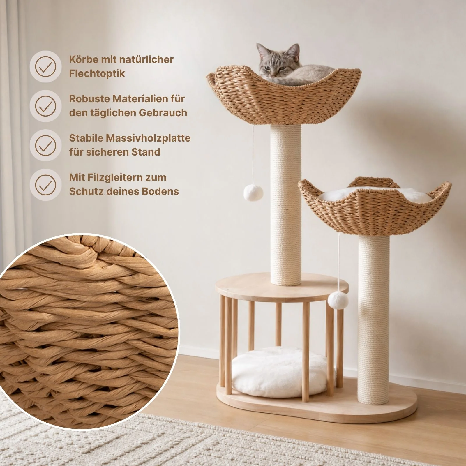 Kratzbaum mit Körben und Rondell Kletterbaum Katzenbaum Katzenspielzeug - Image 4