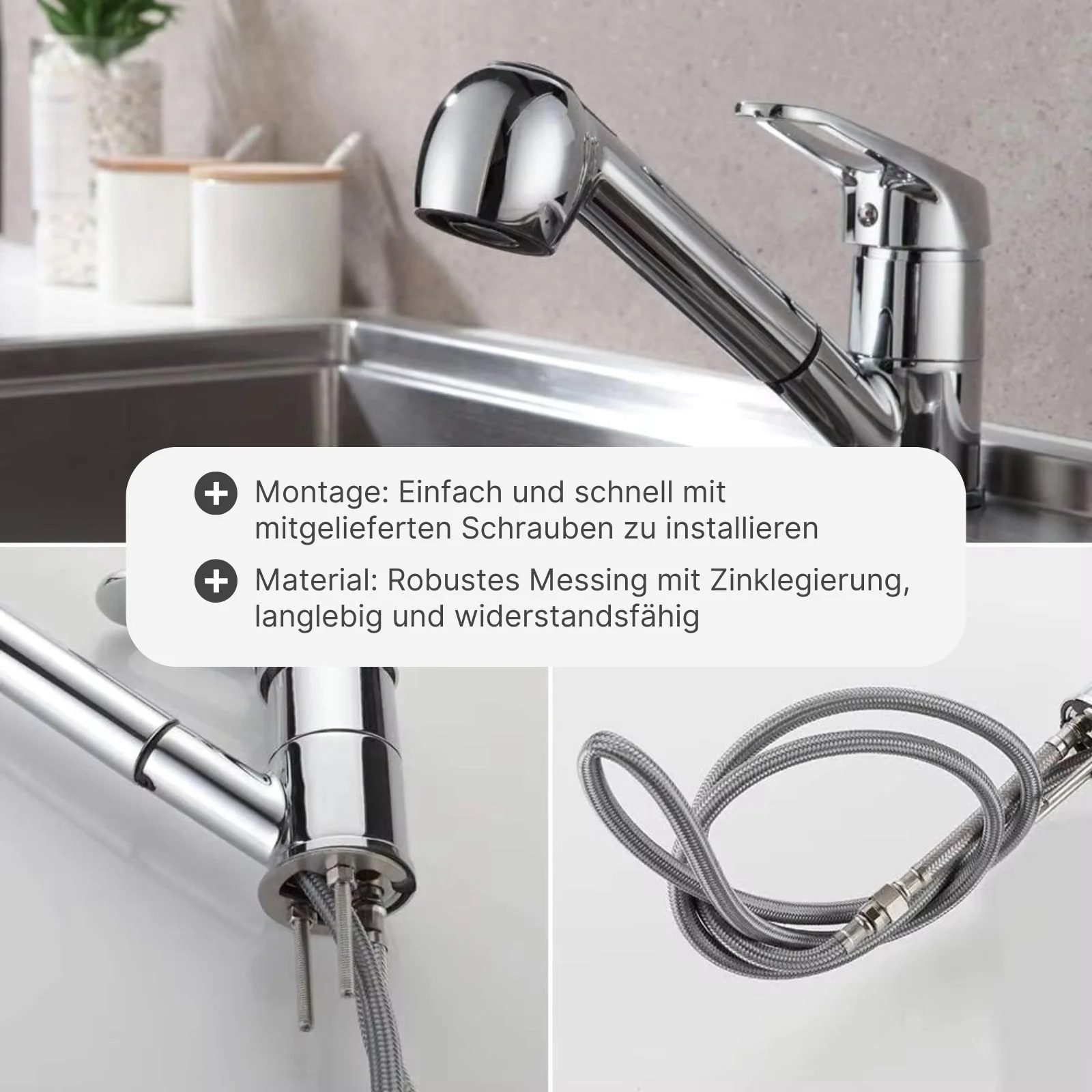 Küchenarmatur Wasserhahn mit ausziehbarer Brause Mischbatterie - Image 3