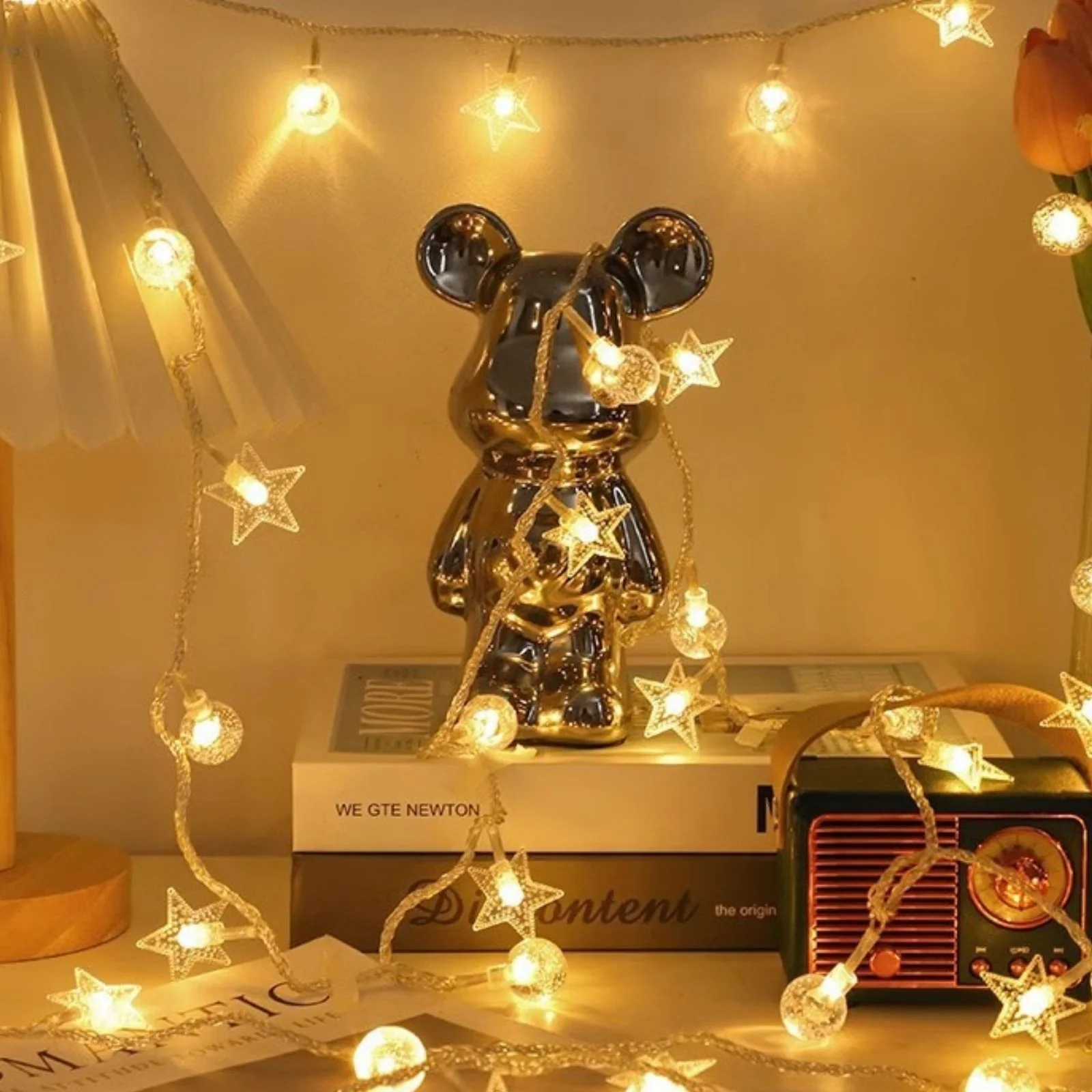 LED Kugel- und Sternenlichterkette 3m Dekolichterkette Kugeln Sterne - Image 2