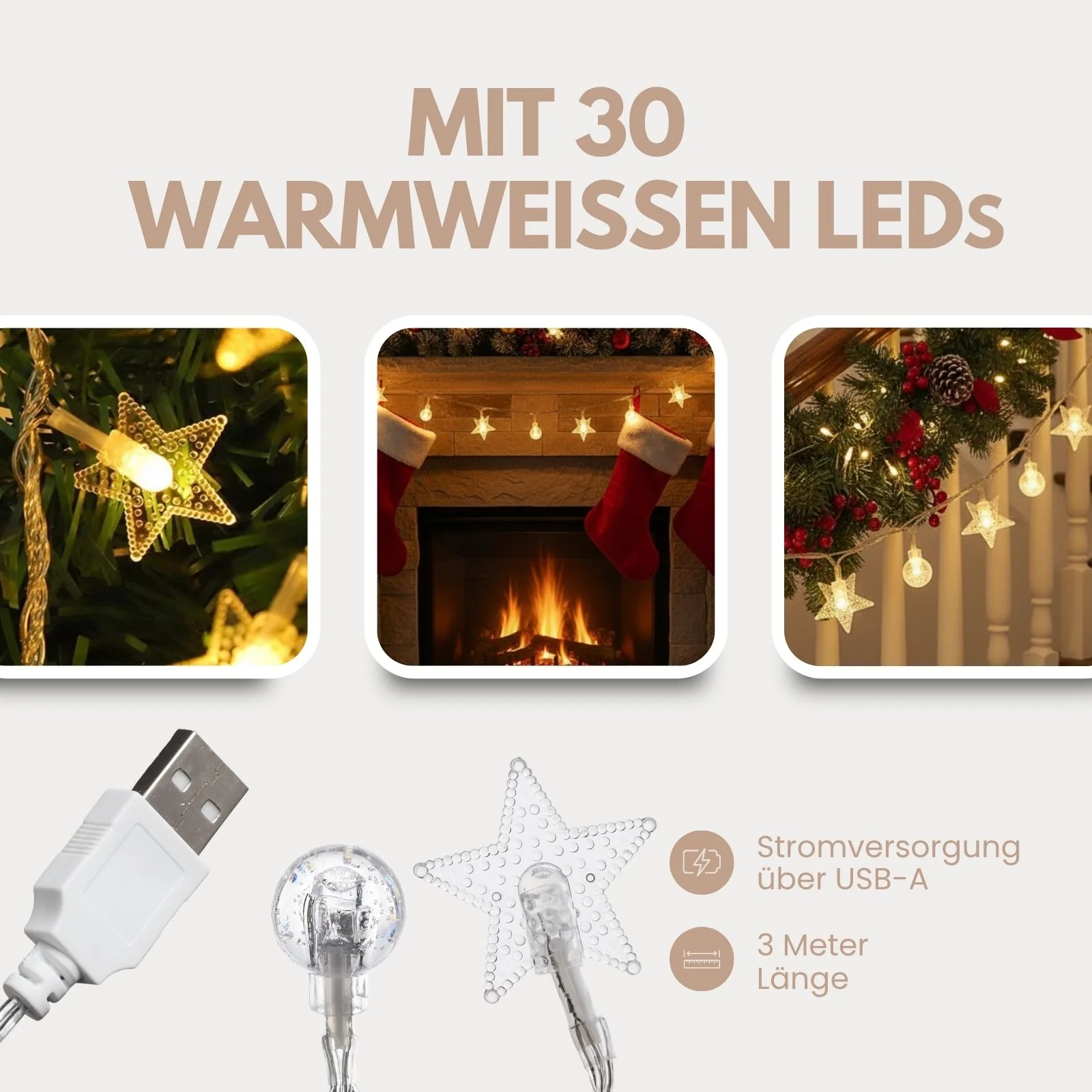 LED Kugel- und Sternenlichterkette 3m Dekolichterkette Kugeln Sterne - Image 3