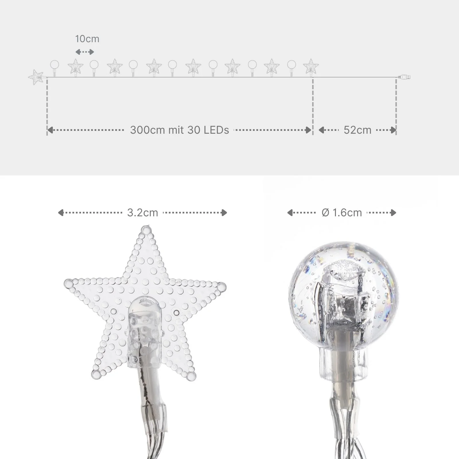 LED Kugel- und Sternenlichterkette 3m Dekolichterkette Kugeln Sterne - Image 5