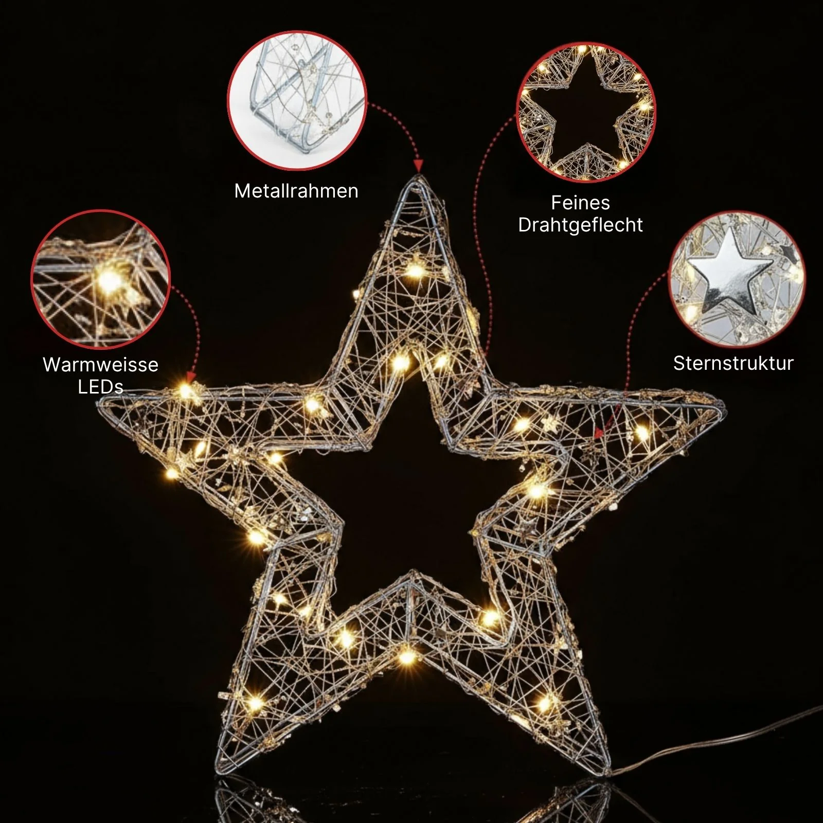 LED-Dekostern offen 3D Leuchtstern Drahtstern Weihnachtsstern - Image 3