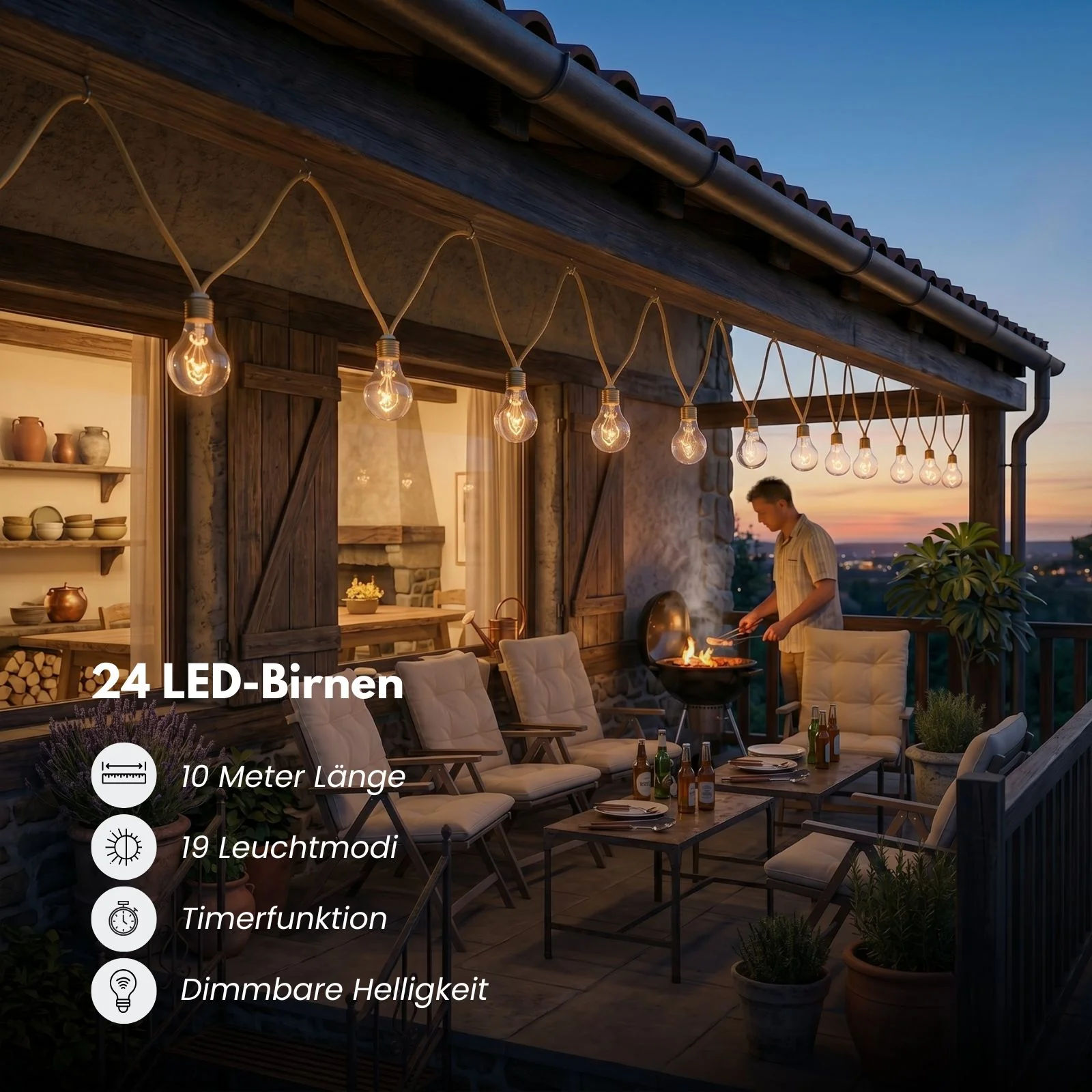 LED-Hanfseil-Dekoleuchte 10m Solarleuchte Gartenlicht Gartenbeleuchtung - Image 2