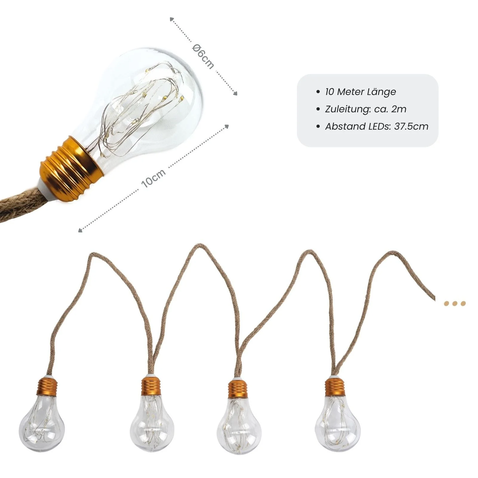 LED-Hanfseil-Dekoleuchte 10m Solarleuchte Gartenlicht Gartenbeleuchtung - Image 9