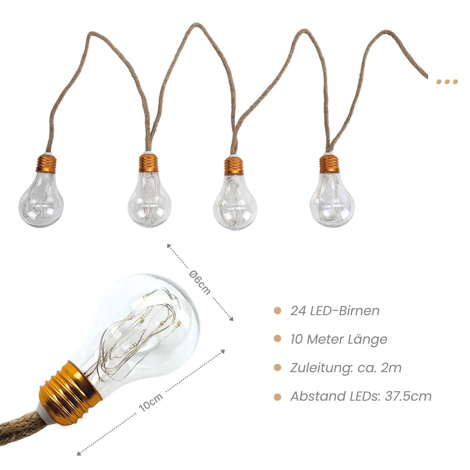 LED-Hanfseil-Lichterkette Lampe Gartenbeleuchtung Solar-Leuchtkette - Image 10