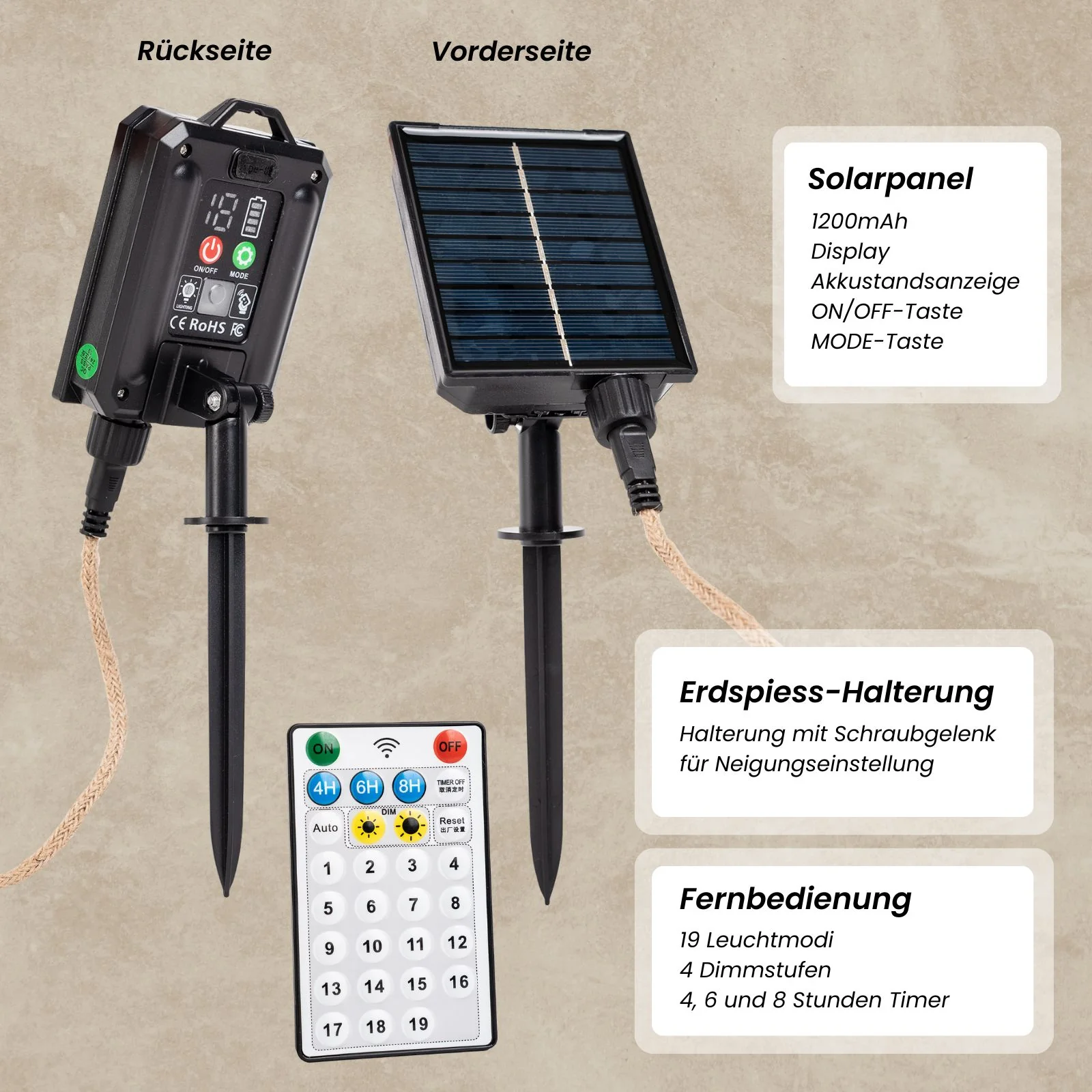 LED-Hanfseil-Lichterkette Lampe Gartenbeleuchtung Solar-Leuchtkette - Image 6