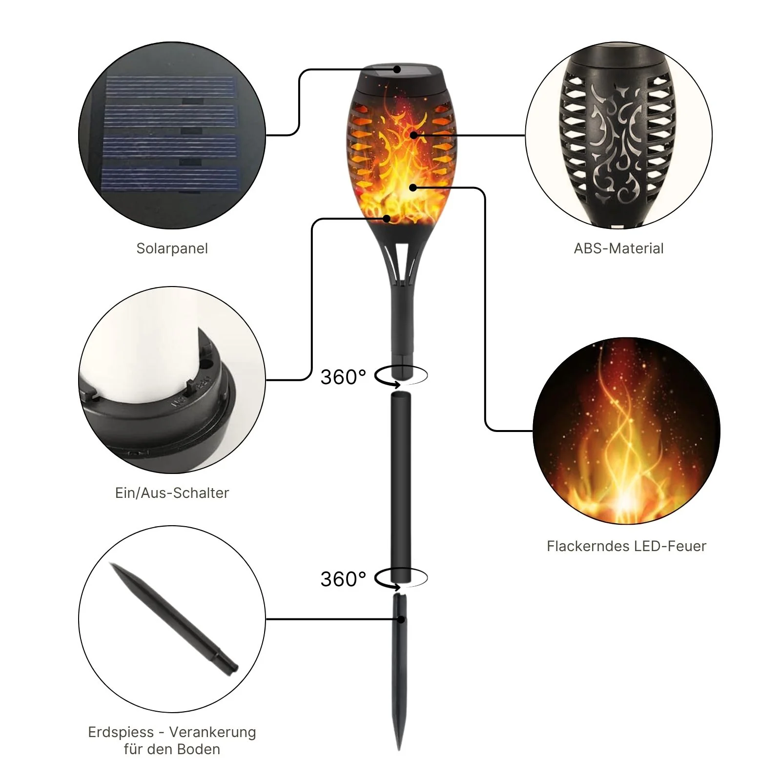 Solar Fackel LED Solar-Flammenlampe Outdoor Solarleuchte Gartenfackel - Image 4