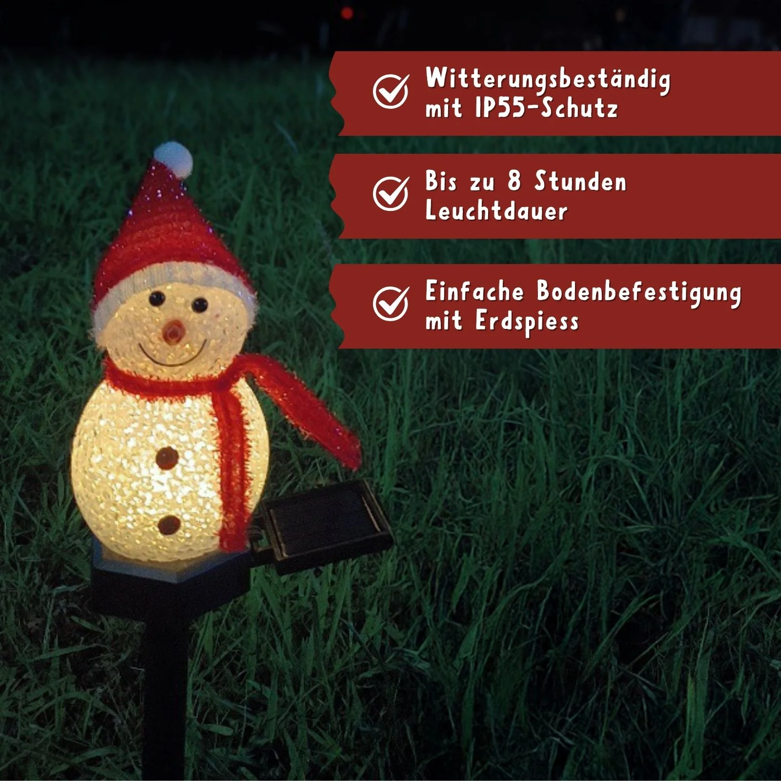 LED Solarlampe Schneemann Dekoleuchte Solarleuchte Gartenbeleuchtung - Image 3