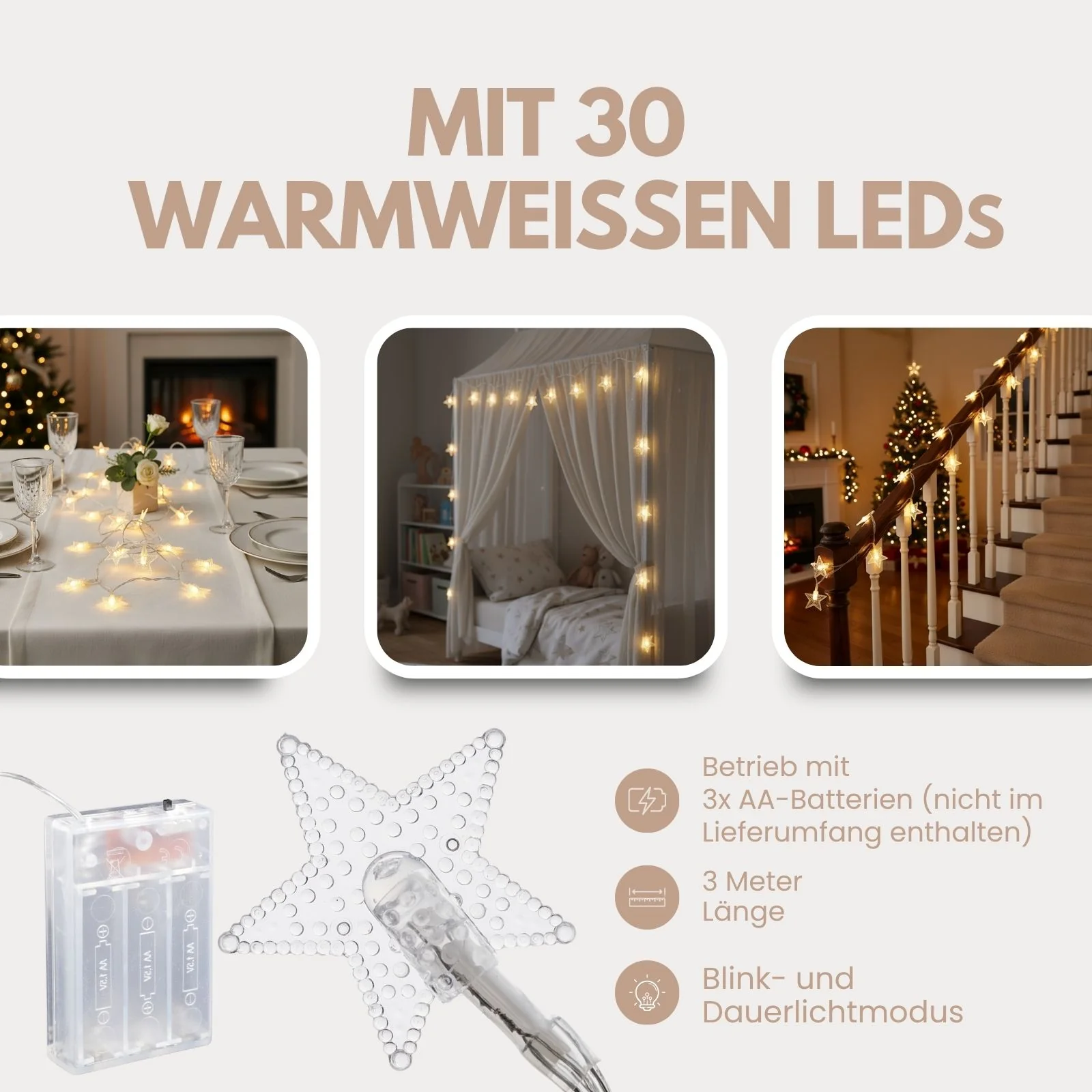 LED Sternenlichterkette 3m Sternenlichtgirlande Dekolichterkette - Image 3