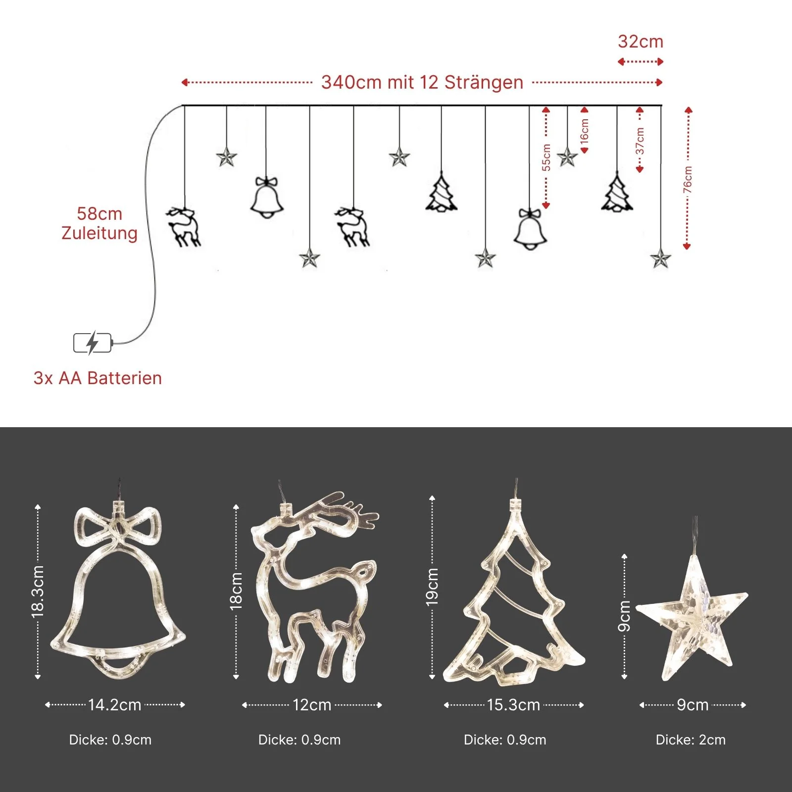 LED Weihnachtslichtervorhang 3.4m Weihnachtsvorhanglichter Leuchtkette - Image 5
