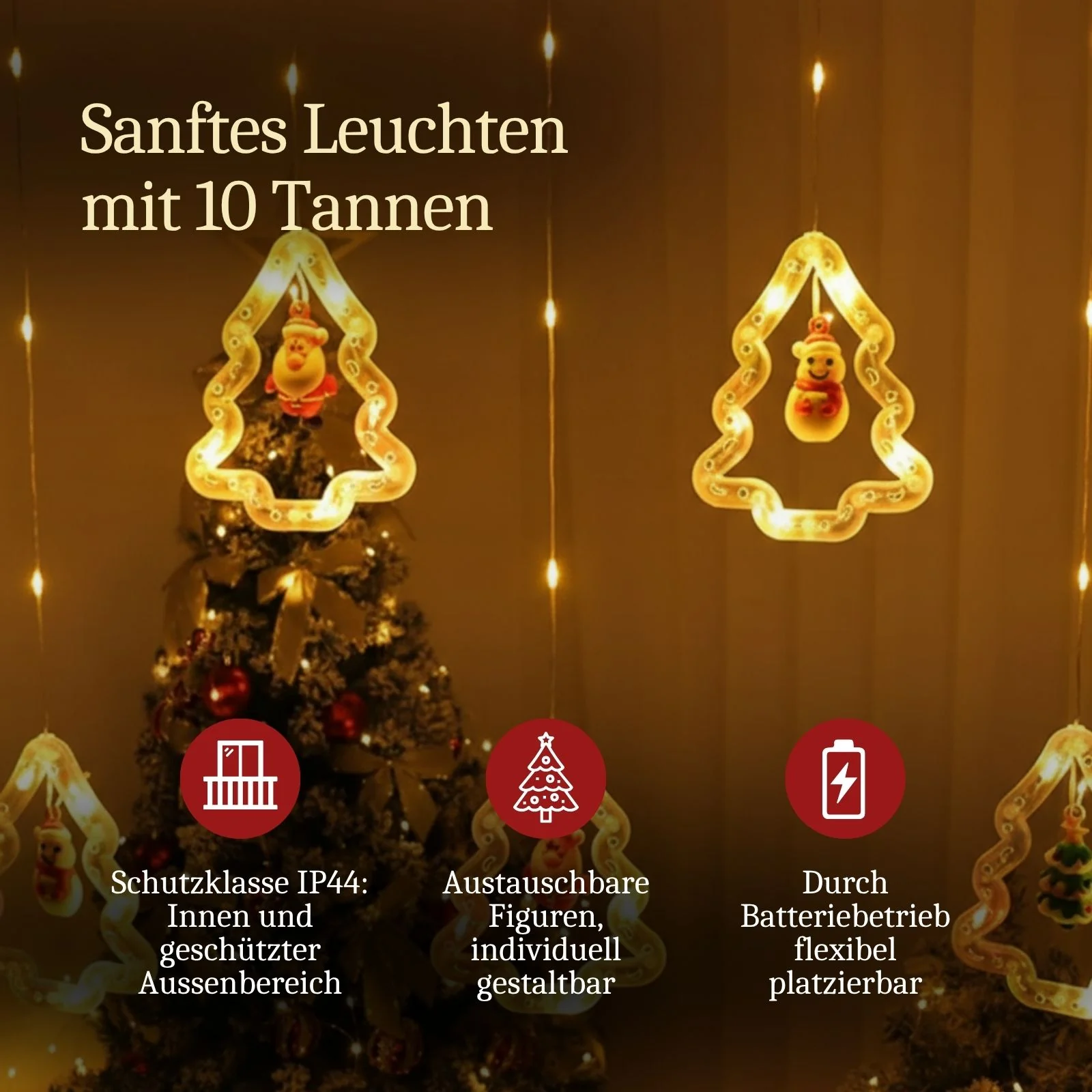 LED Weihnachtslichterkette 3m Leuchtkette mit Tannenbäumen Lichtvorhang - Image 3