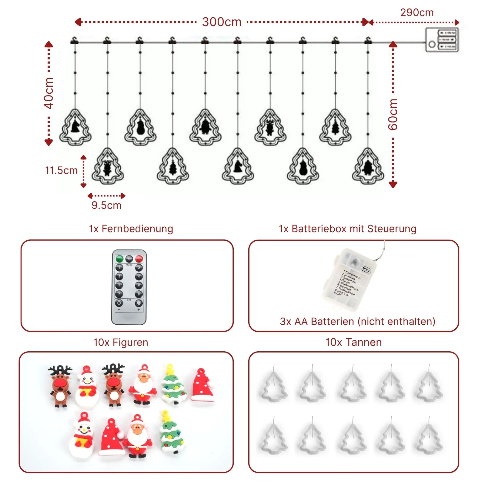 LED Weihnachtslichterkette 3m Leuchtkette mit Tannenbäumen Lichtvorhang - Image 6