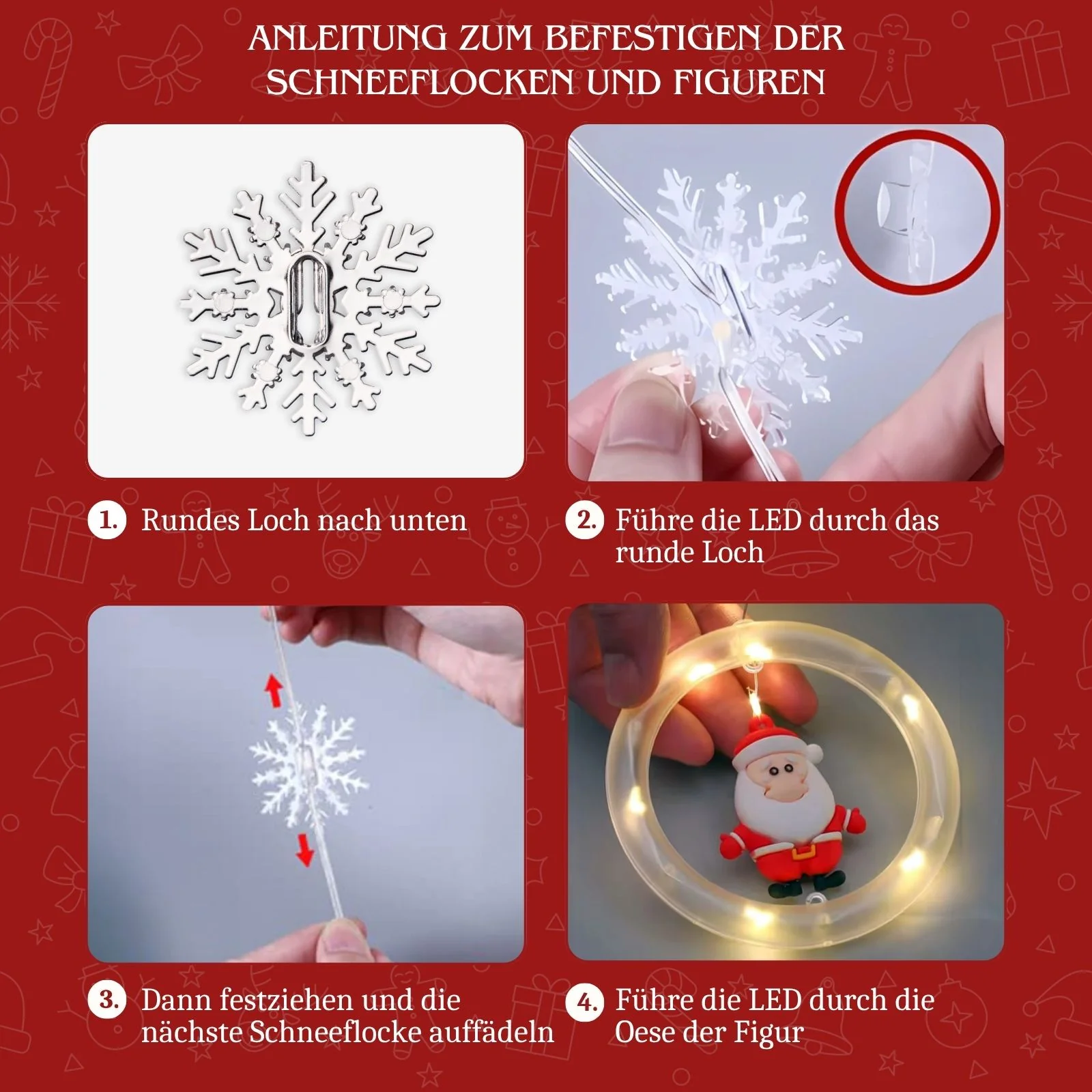 LED Weihnachtslichterkette 3m Lichtvorhang mit Ringen und Schneeflocken - Image 4