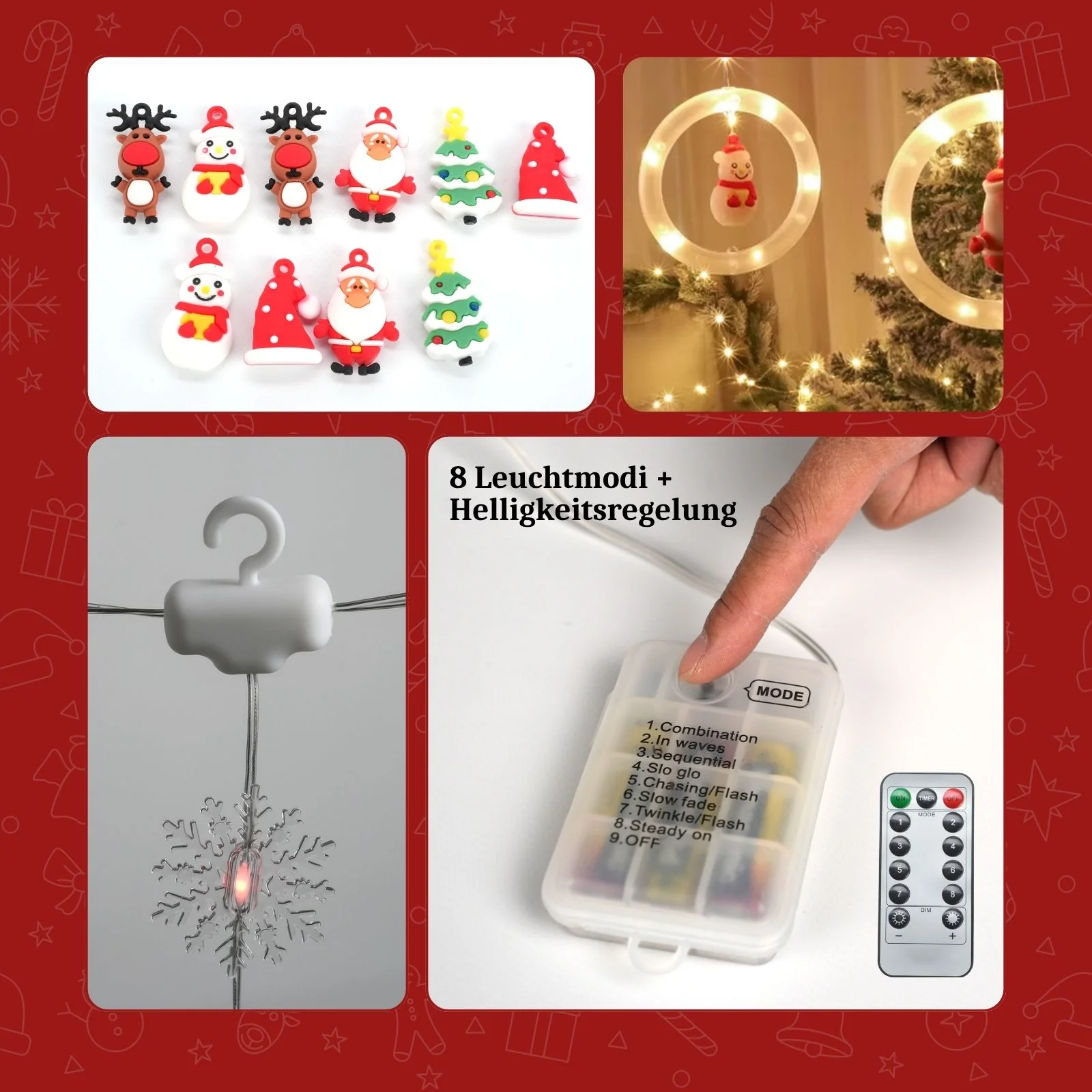 LED Weihnachtslichterkette 3m Lichtvorhang mit Ringen und Schneeflocken - Image 5