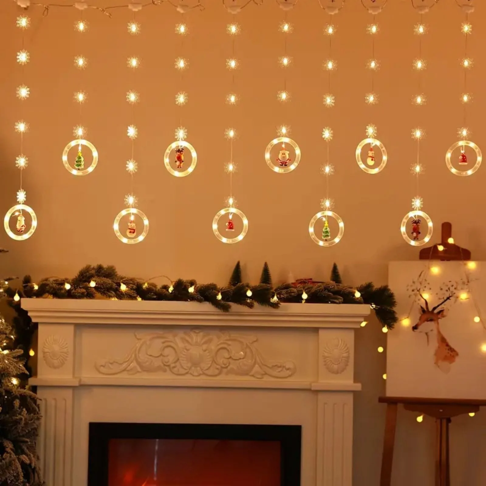 LED Weihnachtslichterkette 3m Lichtvorhang mit Ringen und Schneeflocken - Image 7