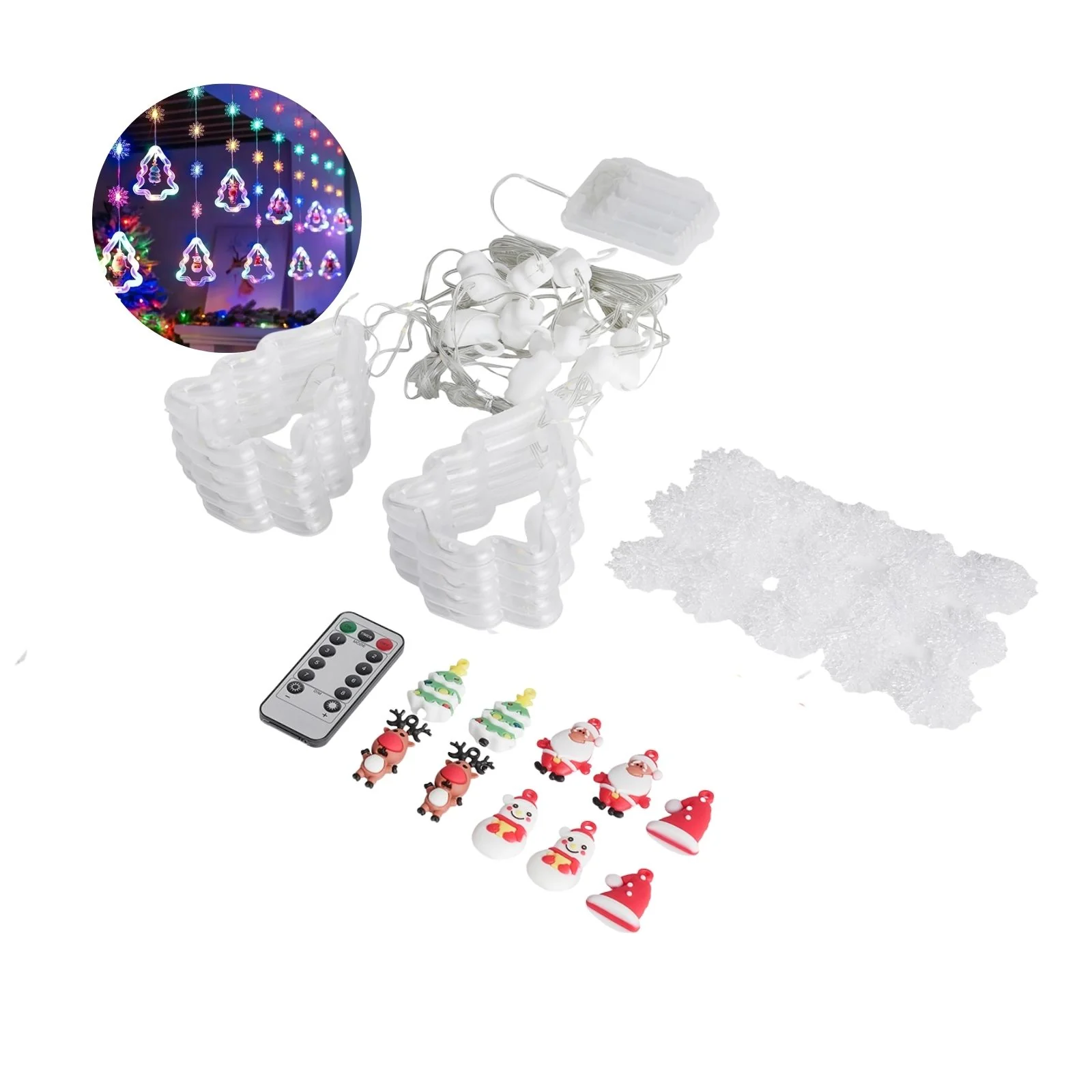 LED Weihnachtslichterkette 3m Lichtvorhang mit Tannenbäumen Leuchtkette