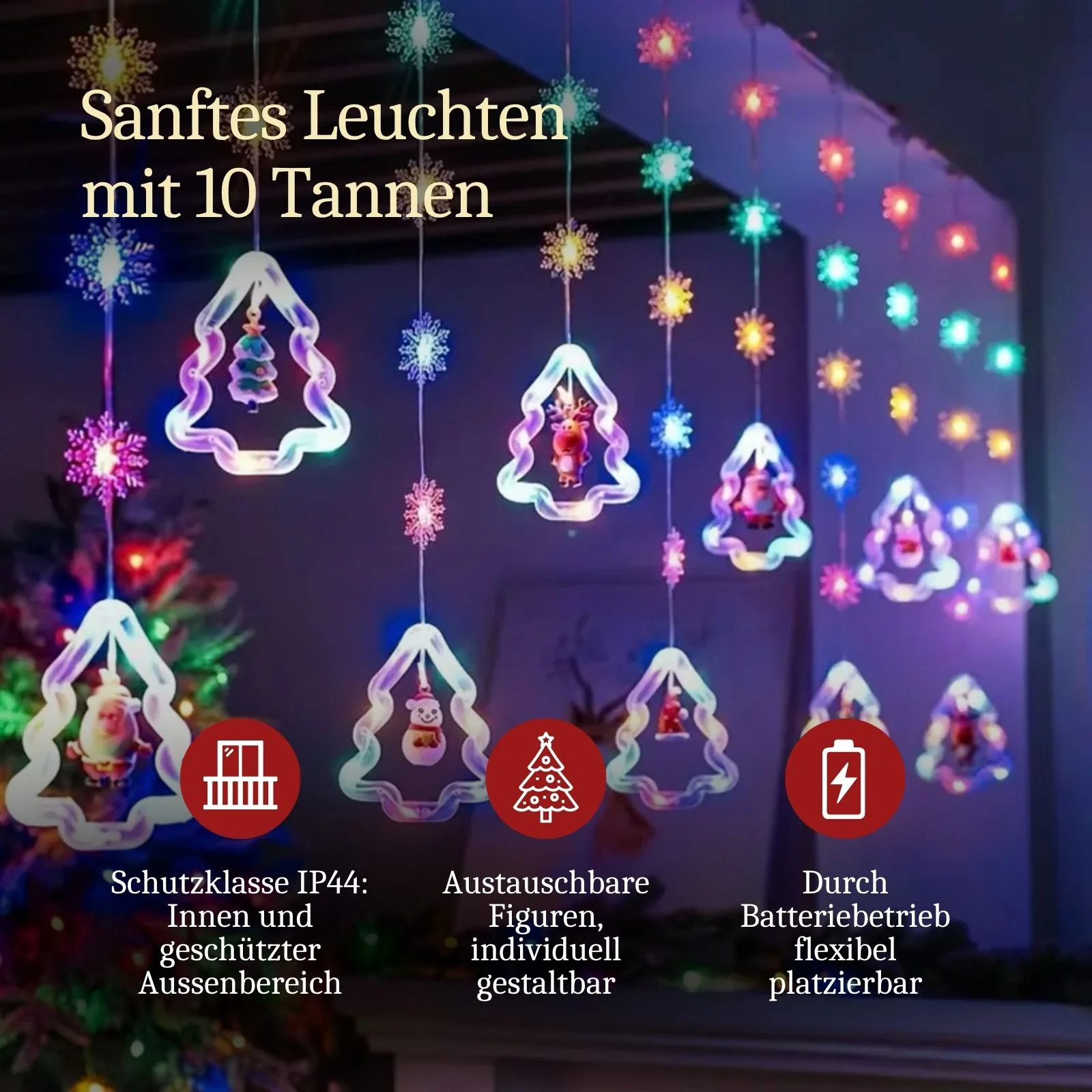 LED Weihnachtslichterkette 3m Lichtvorhang mit Tannenbäumen Leuchtkette - Image 3