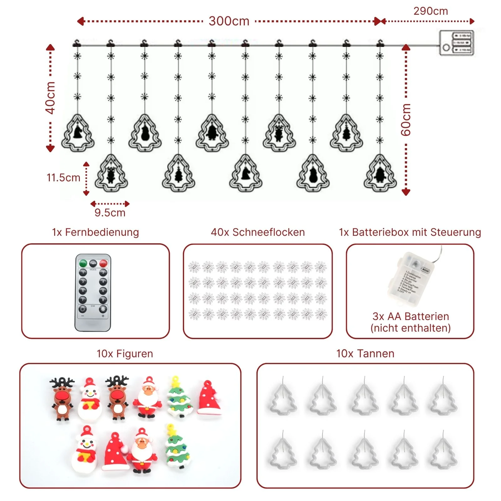 LED Weihnachtslichterkette 3m Lichtvorhang mit Tannenbäumen Leuchtkette - Image 6
