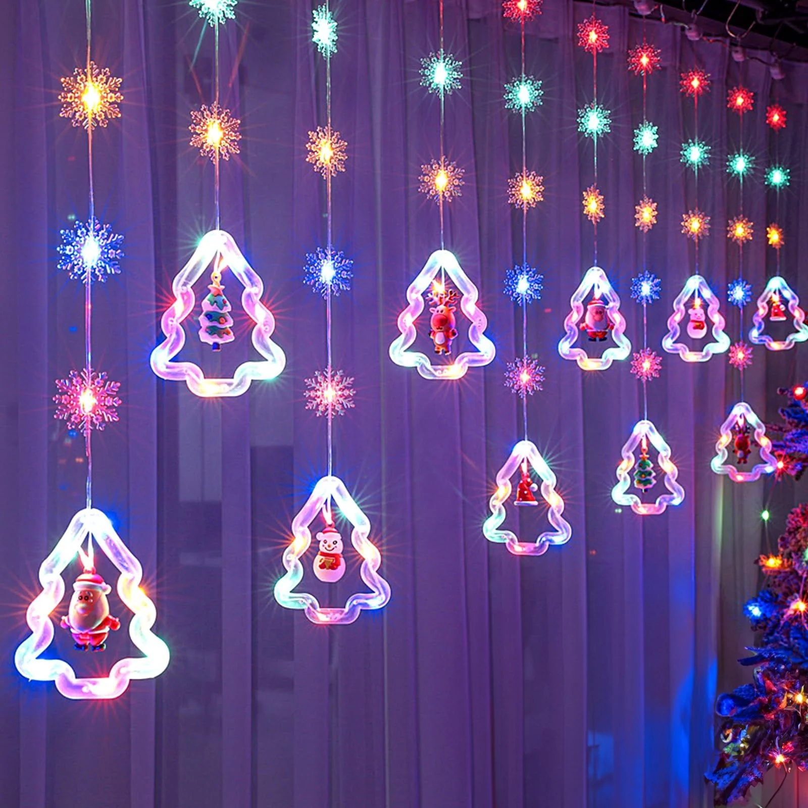LED Weihnachtslichterkette 3m Lichtvorhang mit Tannenbäumen Leuchtkette - Image 7